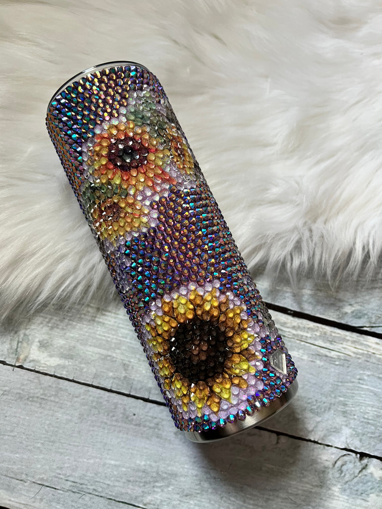 20 oz Skinny Stainless Steel Glittered Daisies Daisy Tumbler