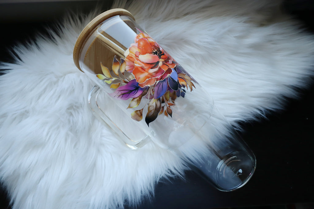 40oz Glass Tumbler with Handle - Floral