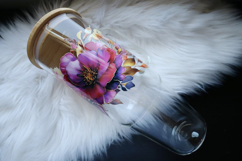 40oz Glass Tumbler with Handle - Floral