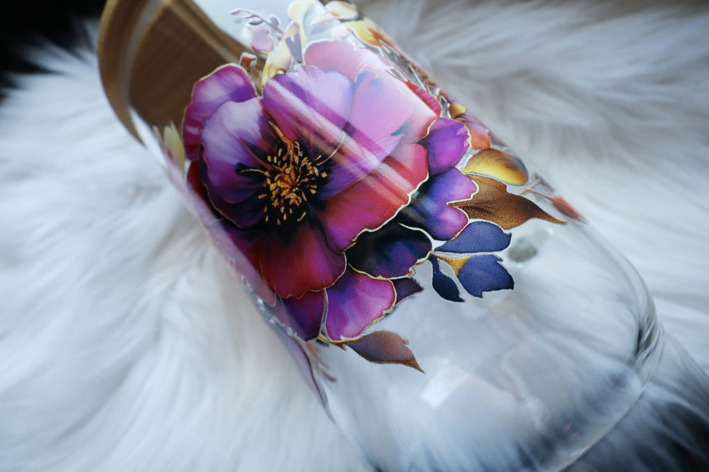 40oz Glass Tumbler with Handle - Floral