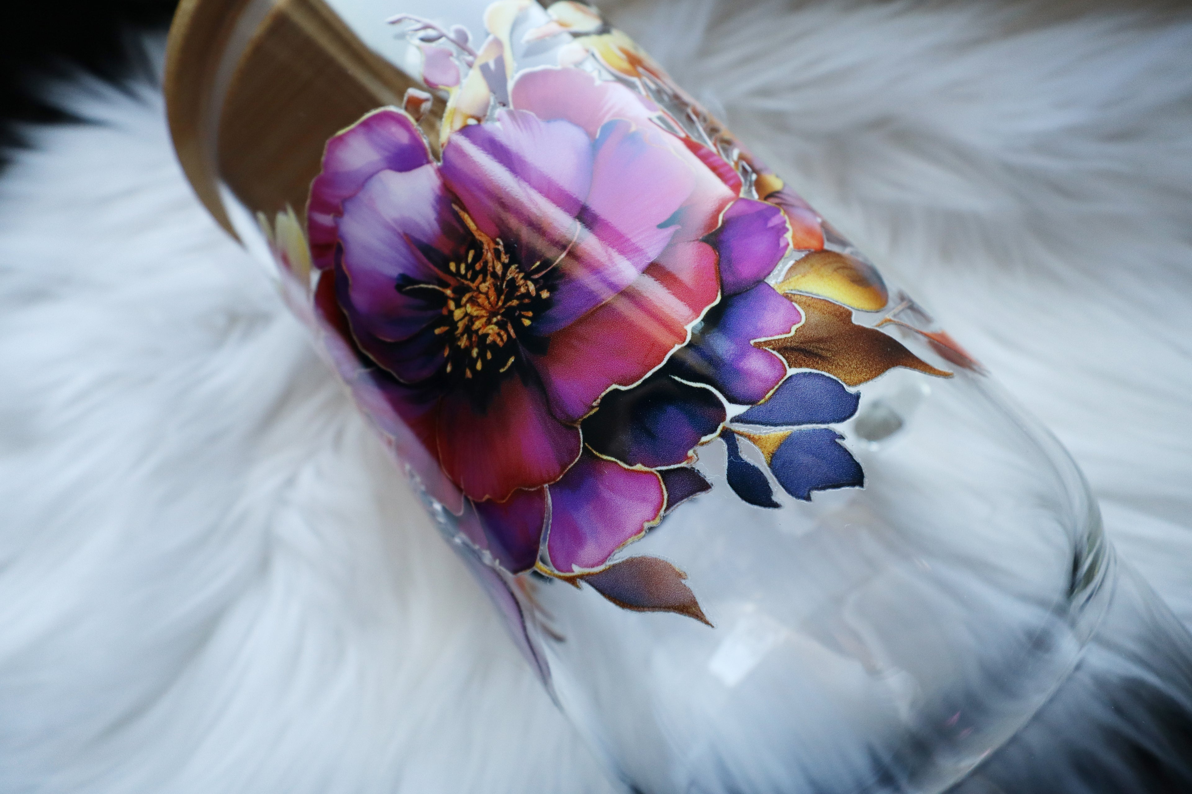 40oz Glass Tumbler with Handle - Floral