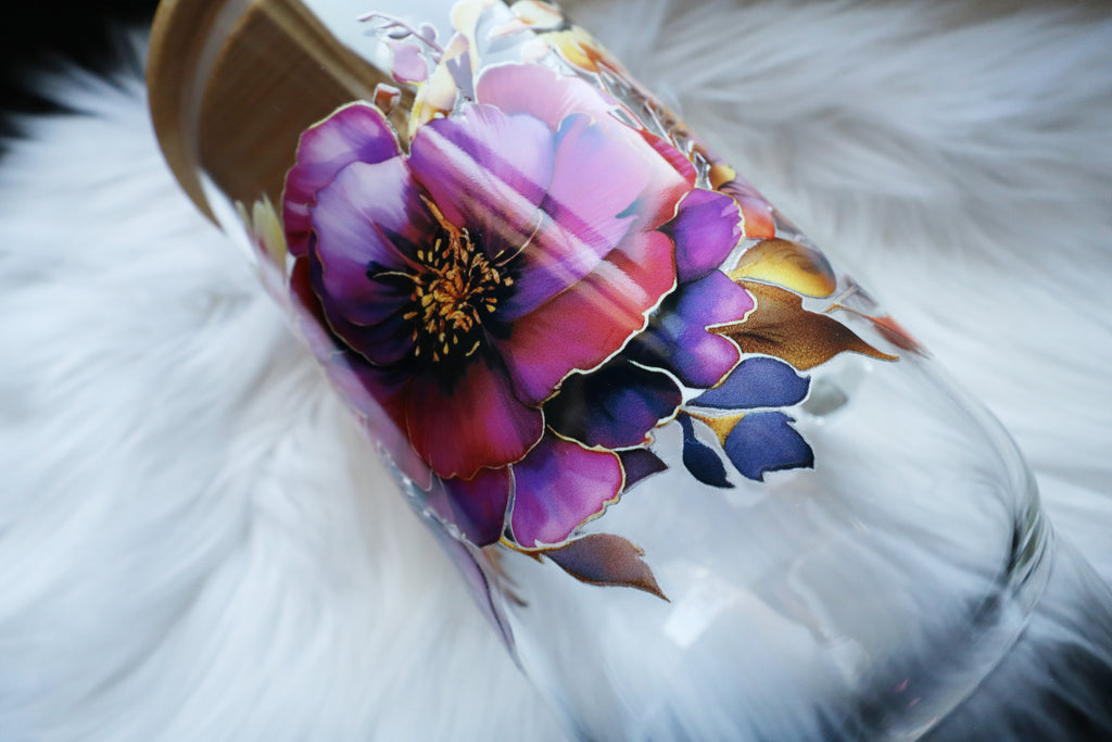 40oz Glass Tumbler with Handle - Floral