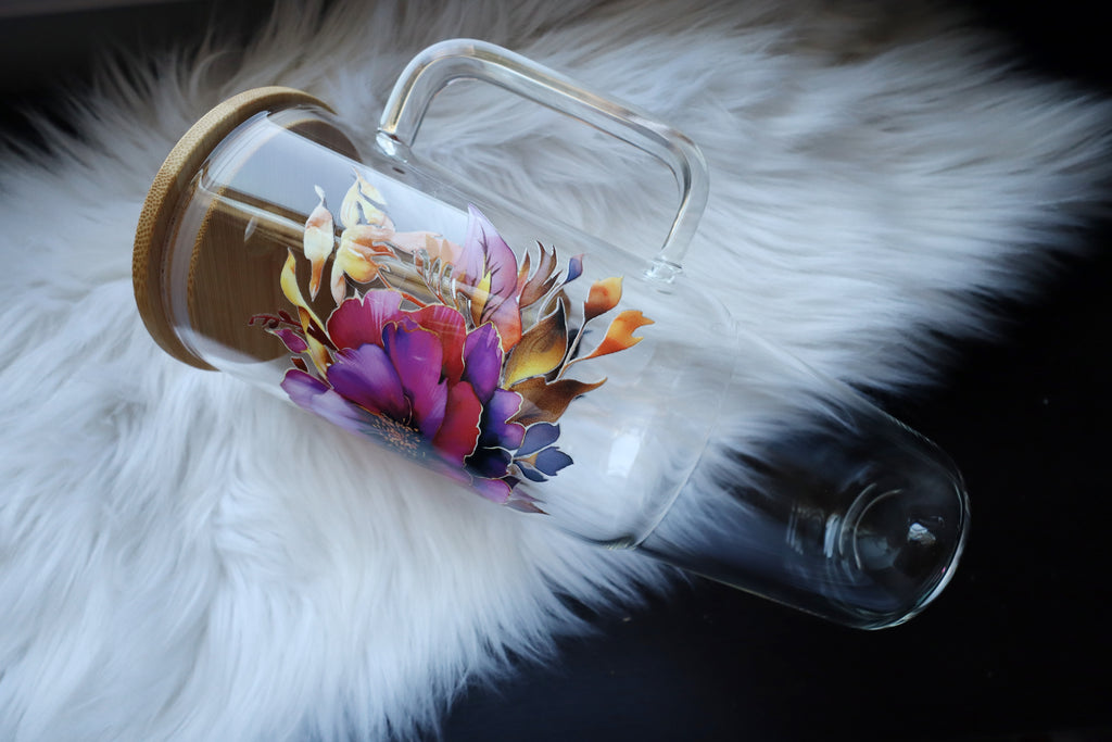 40oz Glass Tumbler with Handle - Floral