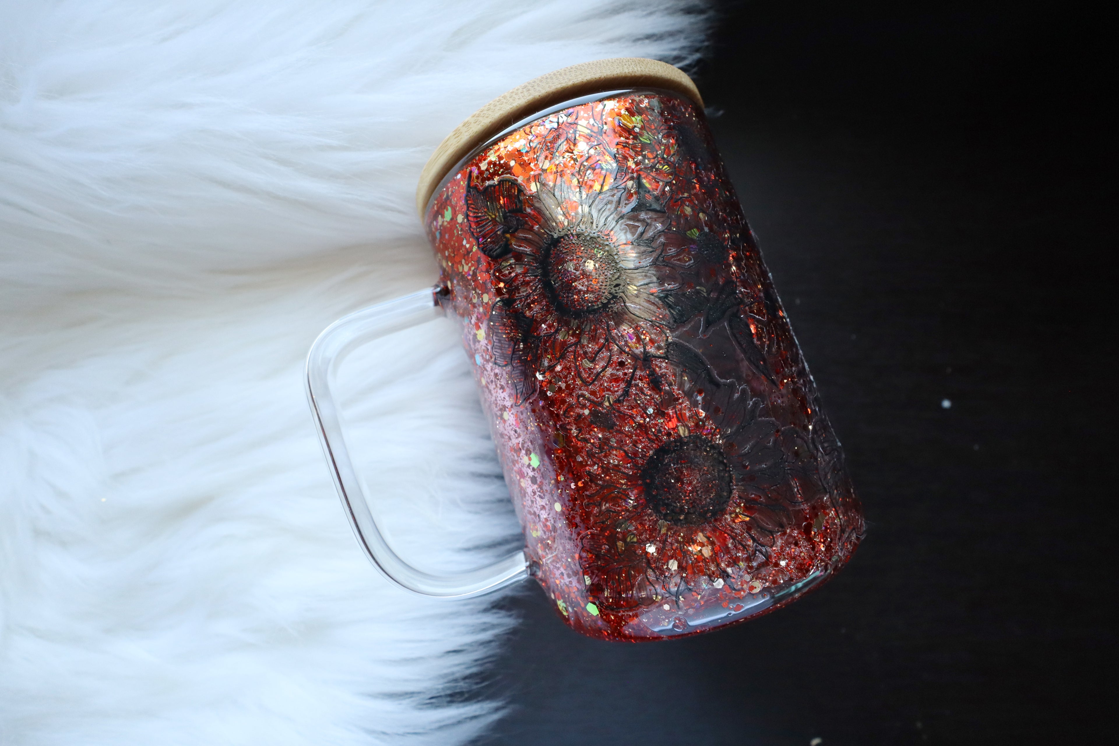 12oz Glass Snow Globe Mug Tumbler - Sunflowers