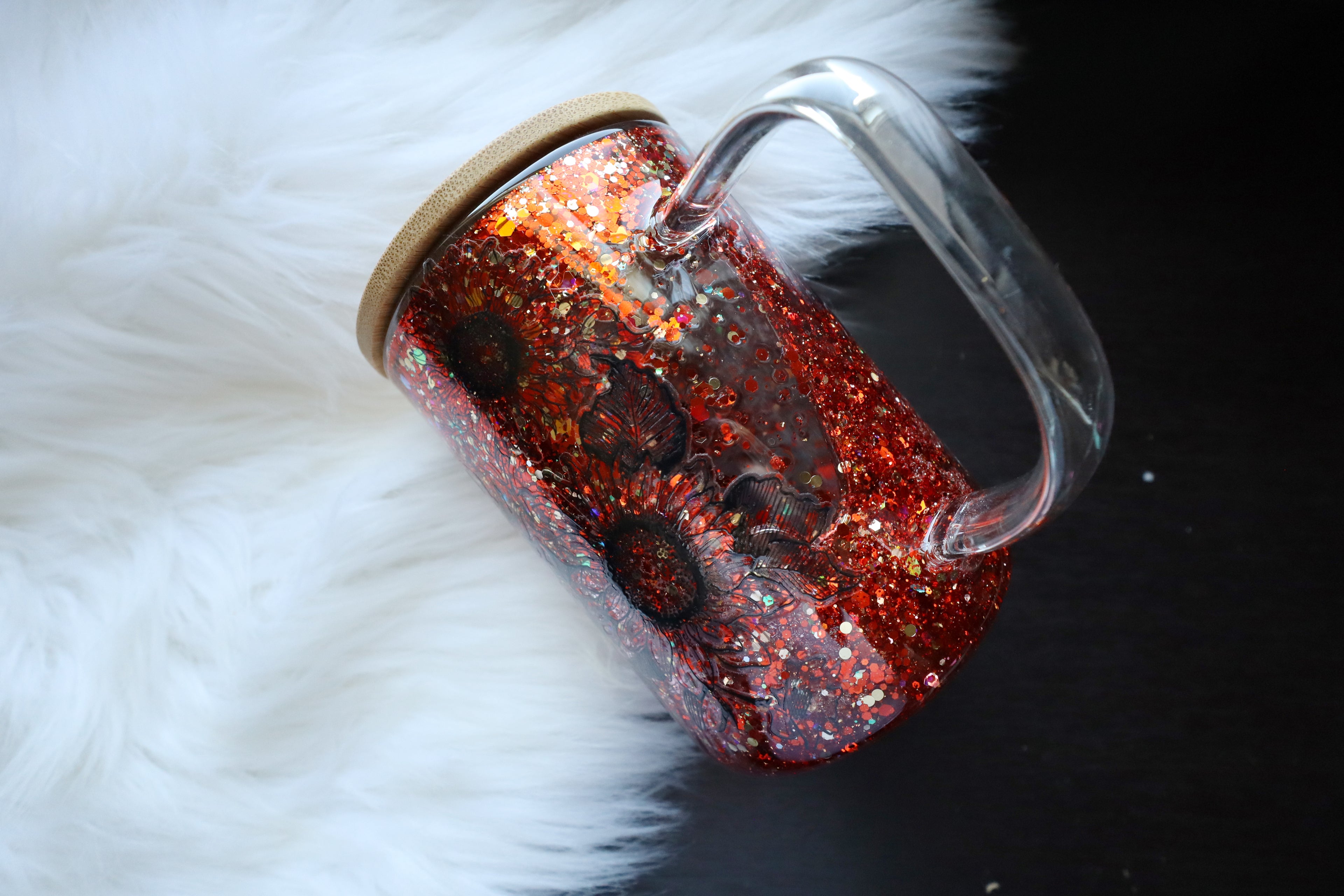 12oz Glass Snow Globe Mug Tumbler - Sunflowers