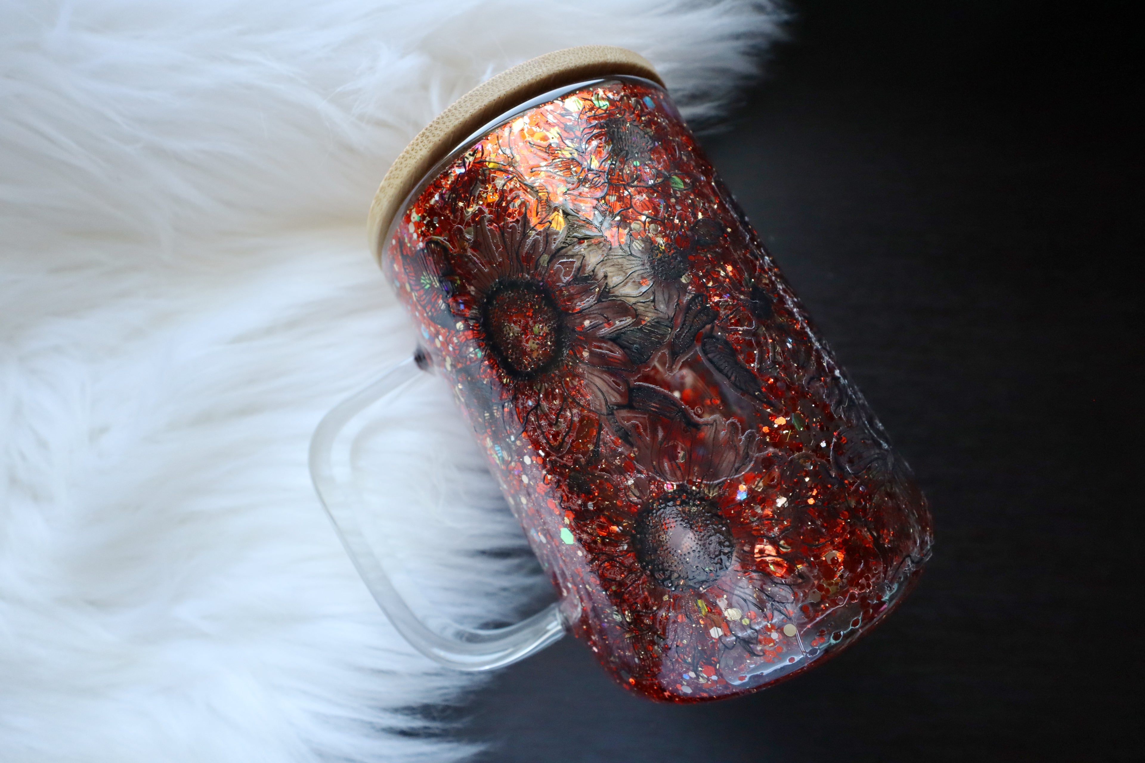 12oz Glass Snow Globe Mug Tumbler - Sunflowers