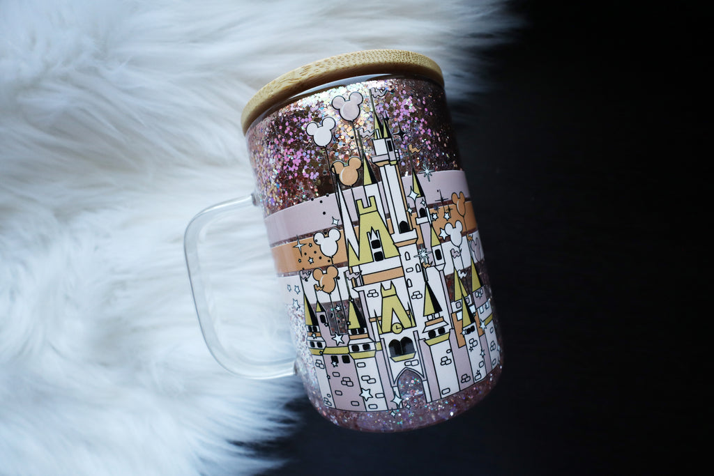12oz Glass Snow Globe Mug Tumbler - Princess Castle