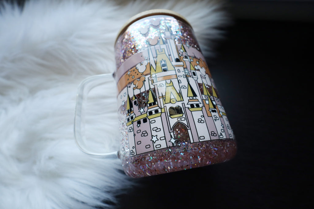 12oz Glass Snow Globe Mug Tumbler - Princess Castle