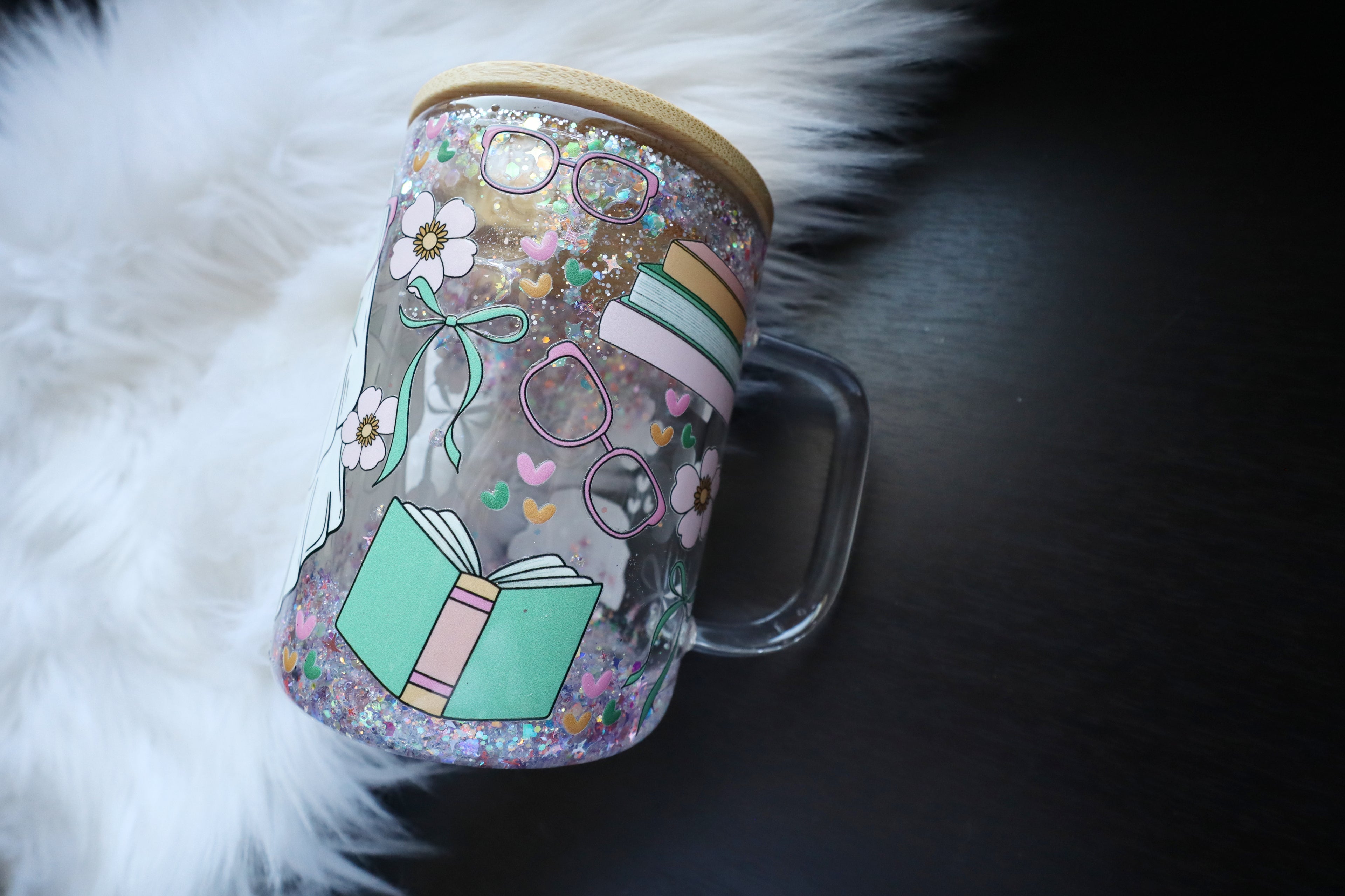 12oz Glass Snow Globe Mug Tumbler - Spooky Book Worm Ghost