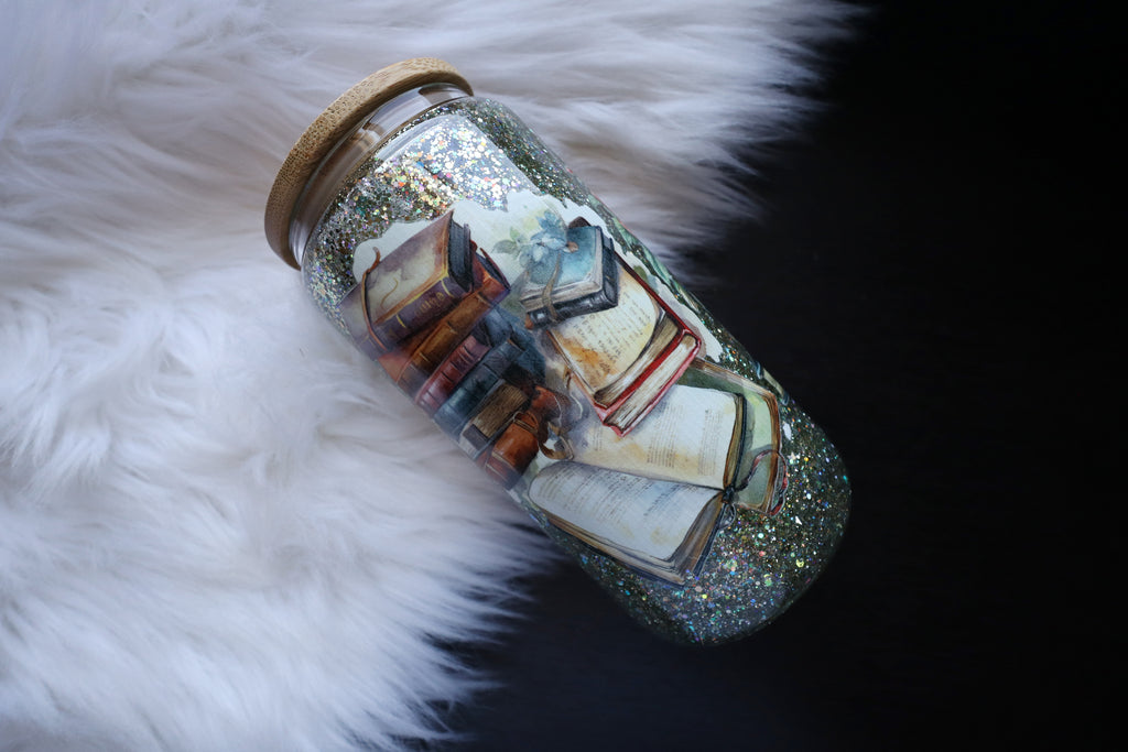 16oz Glass Snow Globe Tumbler - Bookish Floral