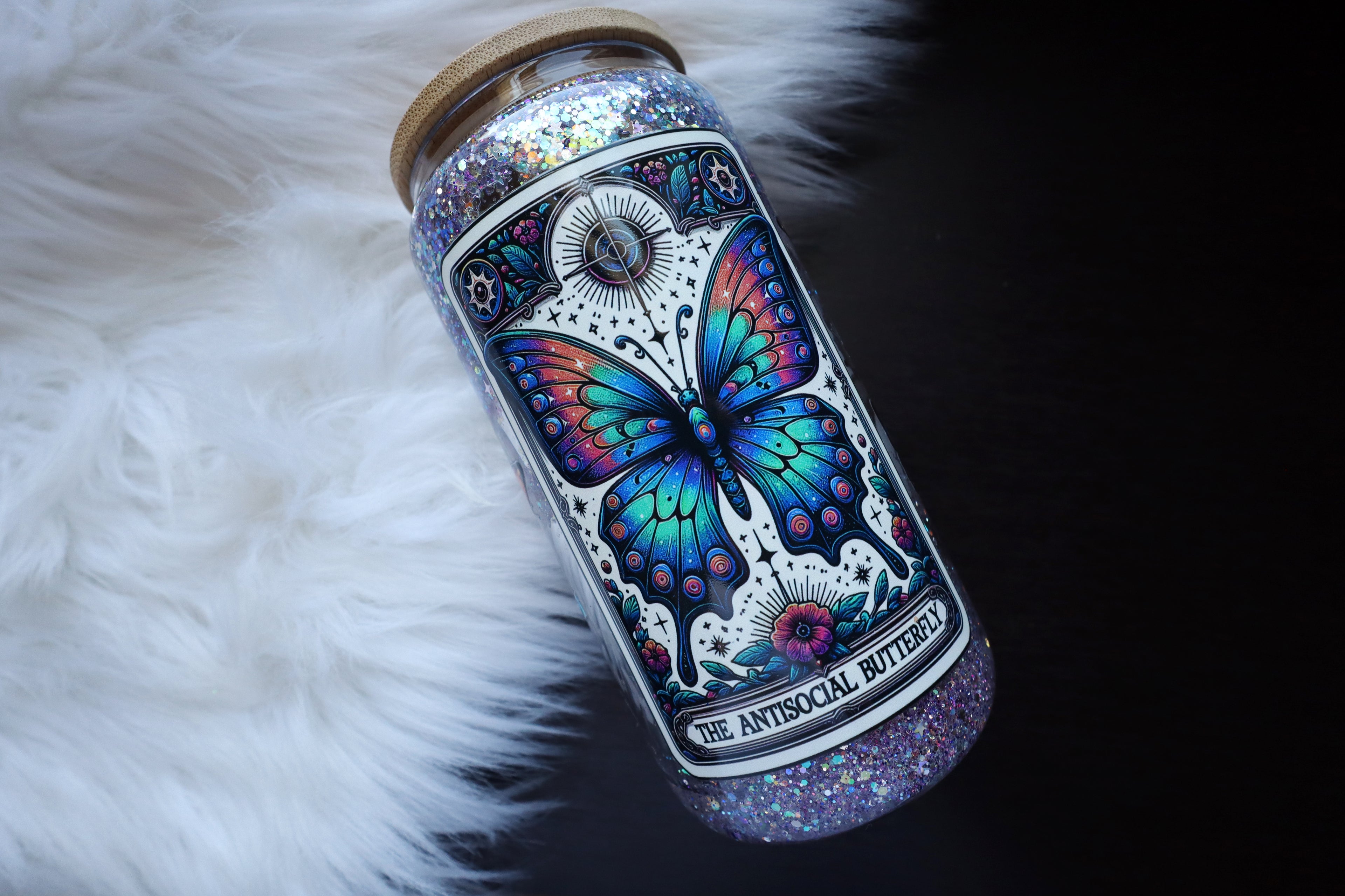 16oz Glass Snow Globe Tumbler - Antisocial Butterfly