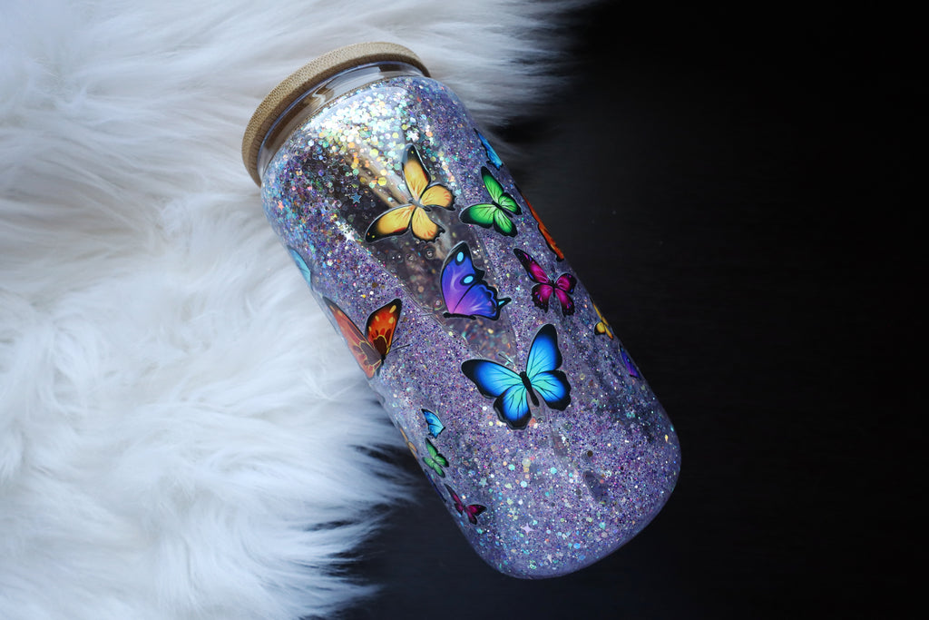 16oz Glass Snow Globe Tumbler - Antisocial Butterfly