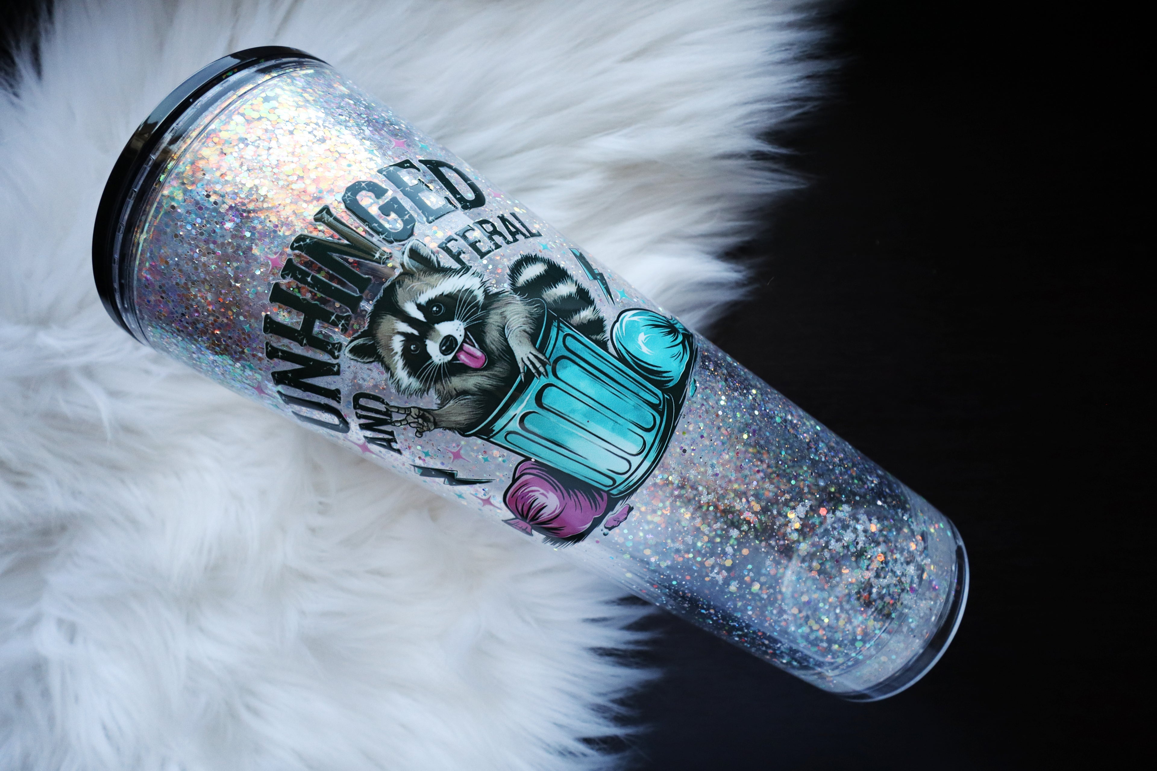 24oz Acrylic Snow Globe Tumbler - Unhinged Raccoon