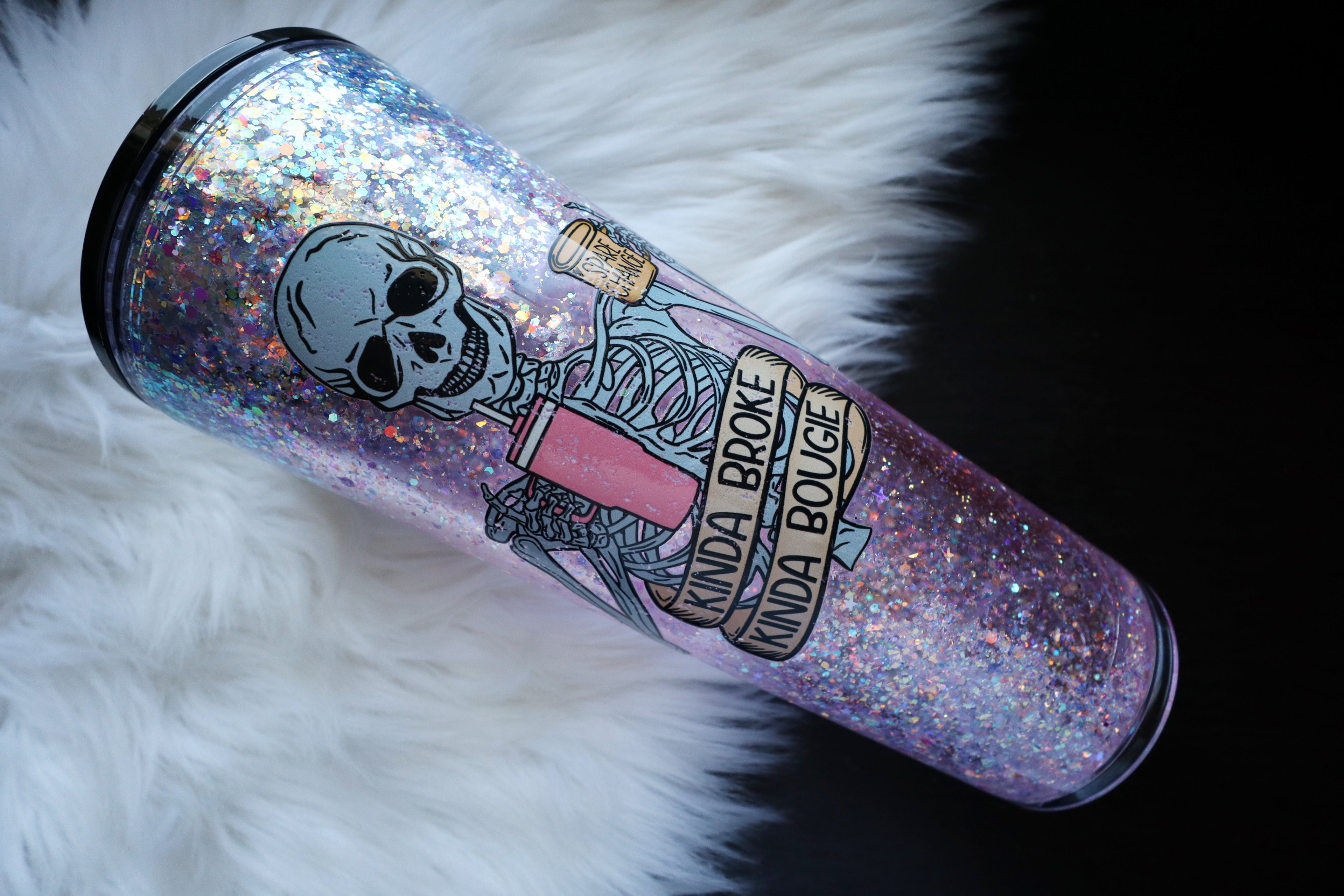 24oz Acrylic Snow Globe Tumbler - Broke / Bougie Skelly