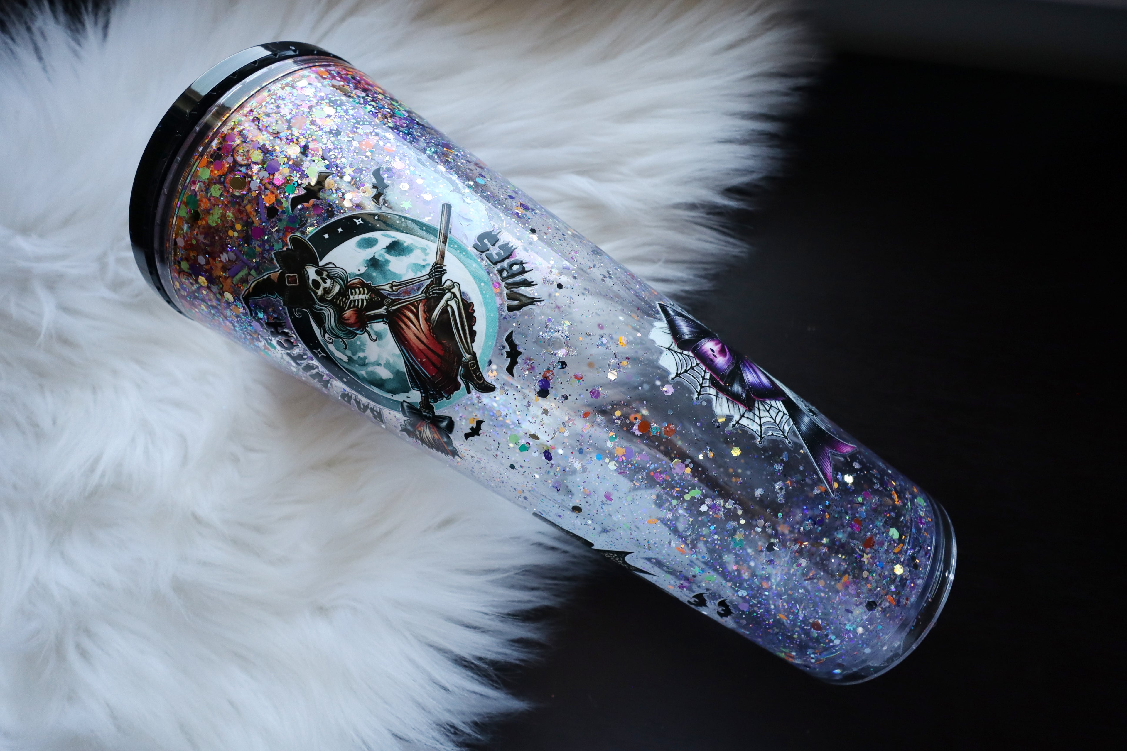 24oz Acrylic Snow Globe Tumbler - Witchy / Skelly