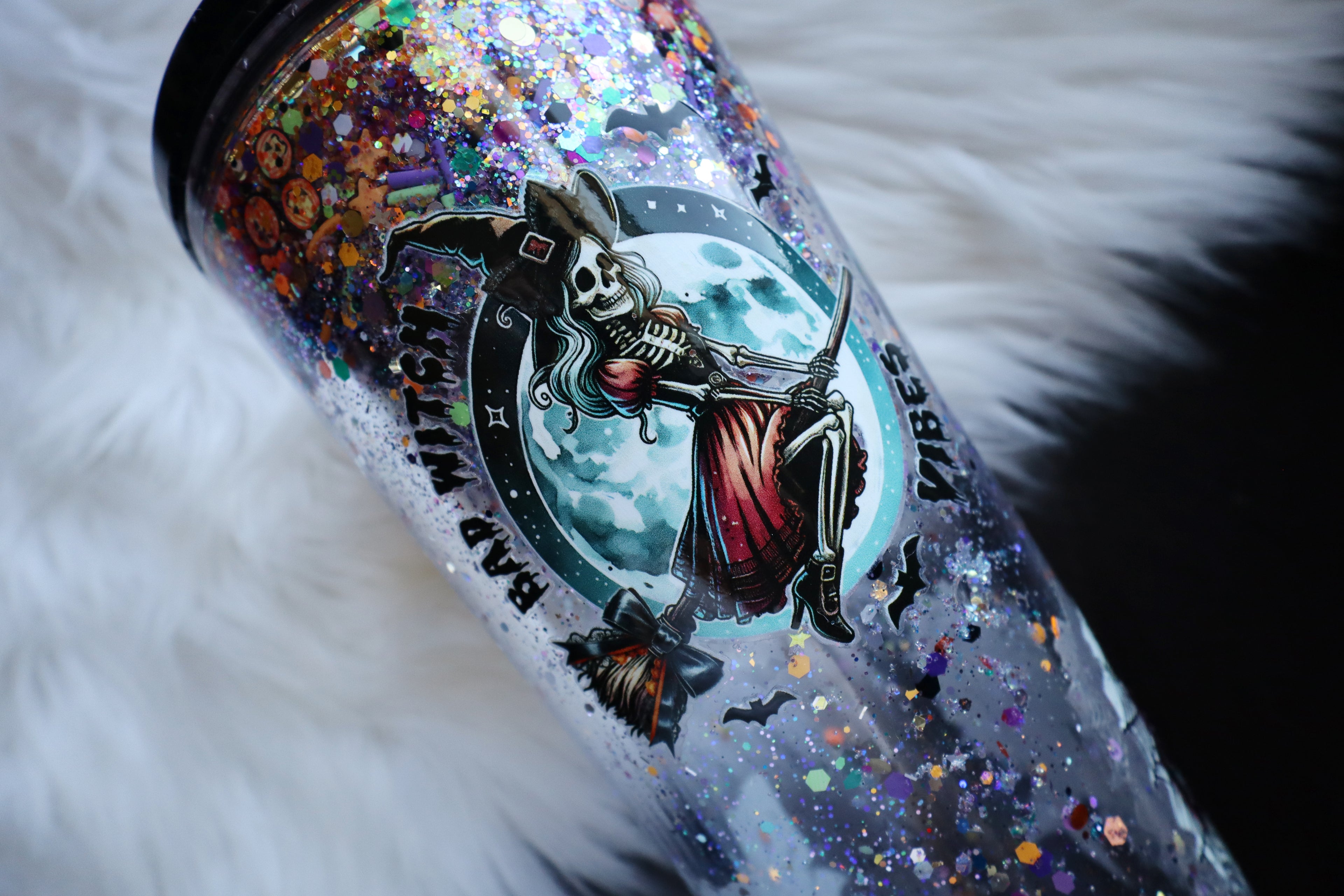 24oz Acrylic Snow Globe Tumbler - Witchy / Skelly