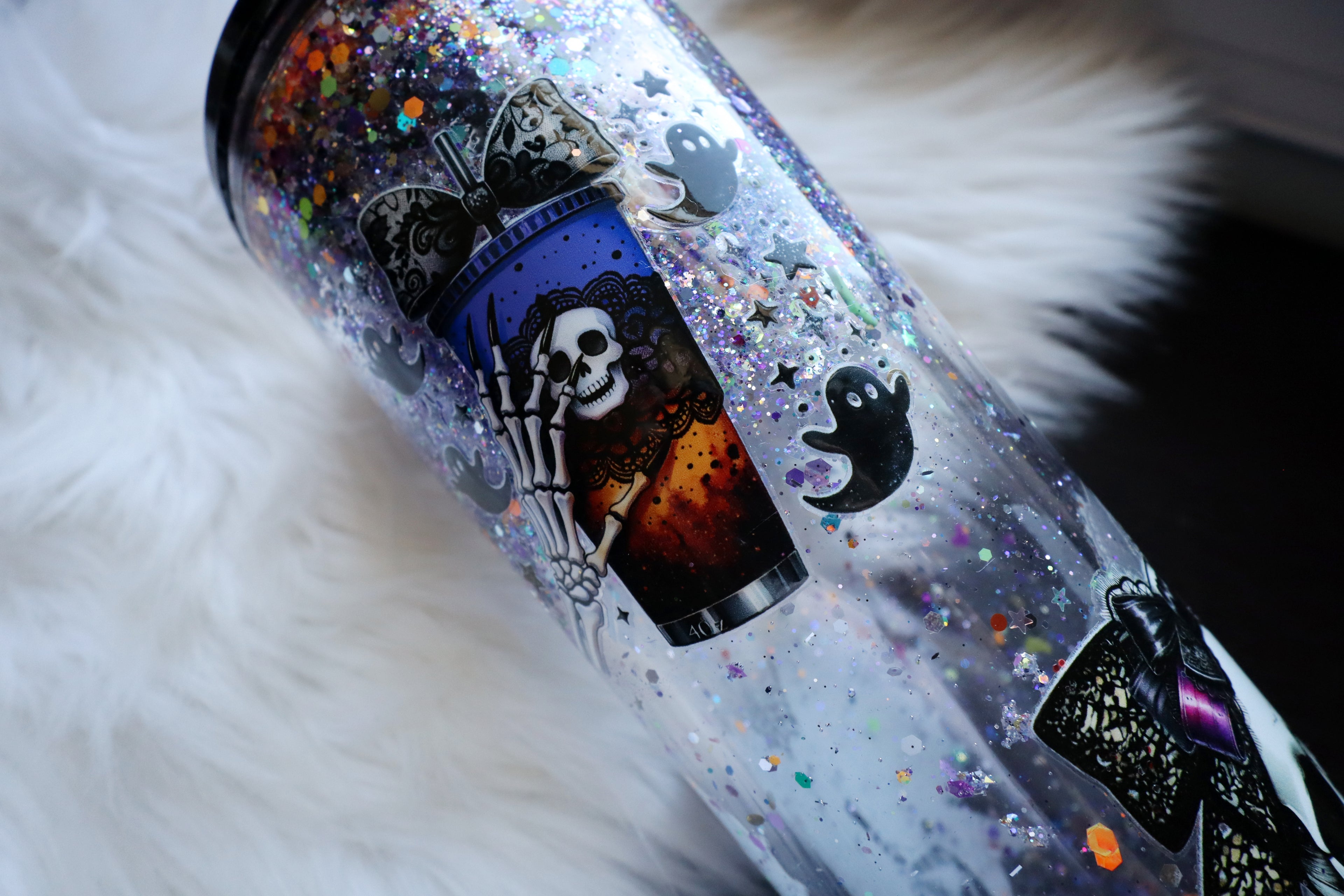 24oz Acrylic Snow Globe Tumbler - Witchy / Skelly