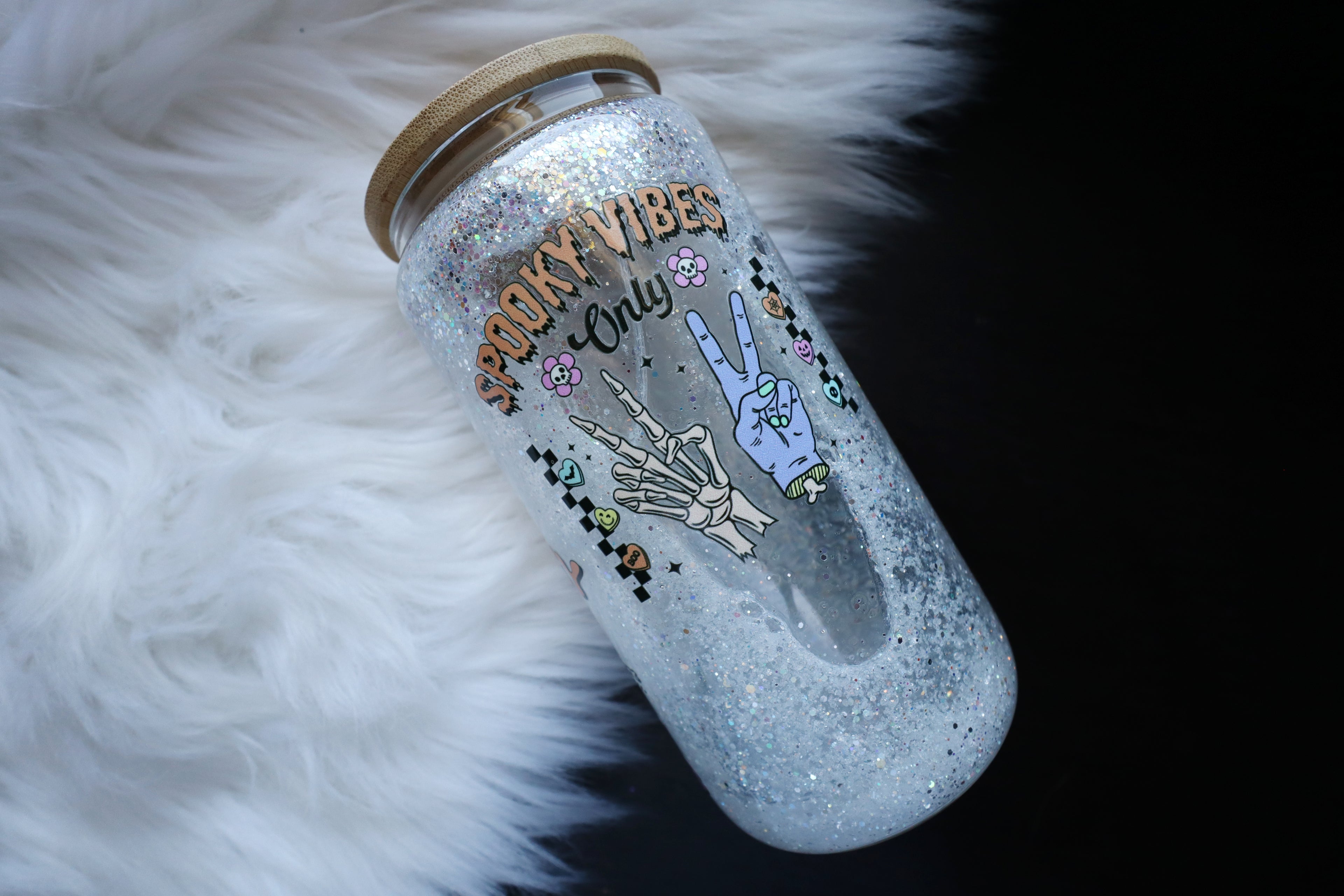 14oz Glass Snow Globe Can Tumbler - Spooky Vibes Only