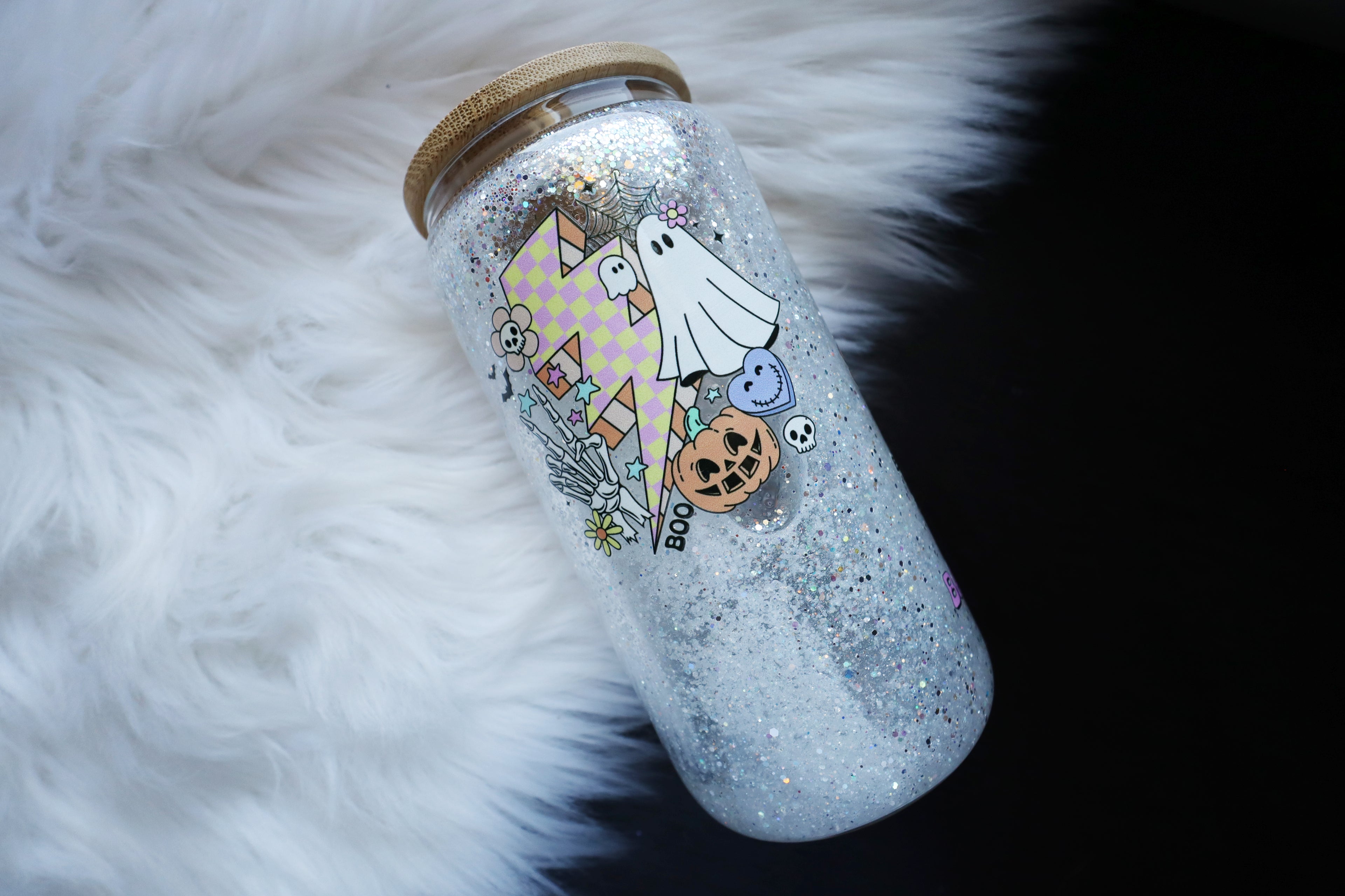 14oz Glass Snow Globe Can Tumbler - Spooky Vibes Only