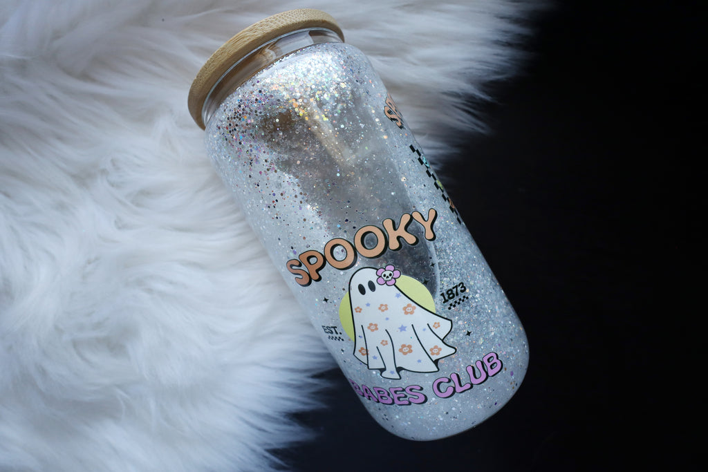 14oz Glass Snow Globe Can Tumbler - Spooky Vibes Only