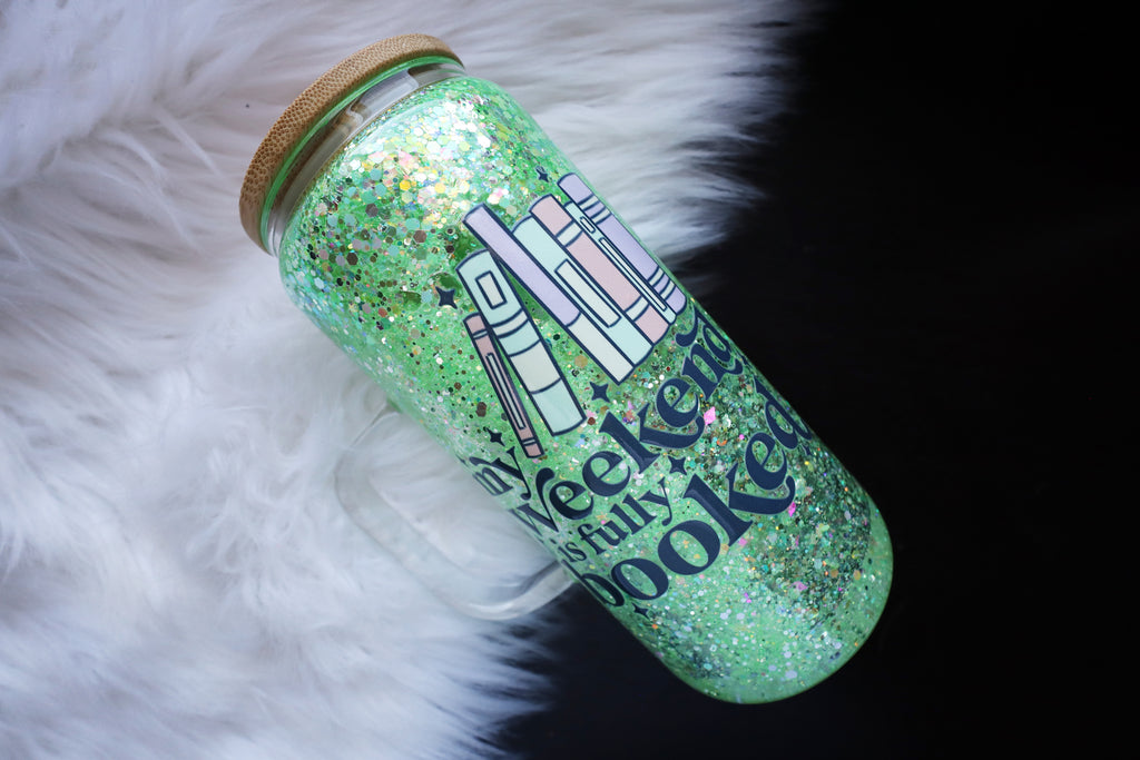 16oz Glass Snow Globe Mug Tumbler - Weekend Booked