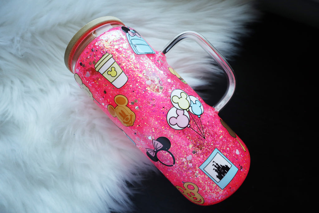 16oz Glass Snow Globe Mug Tumbler - Happiest Place