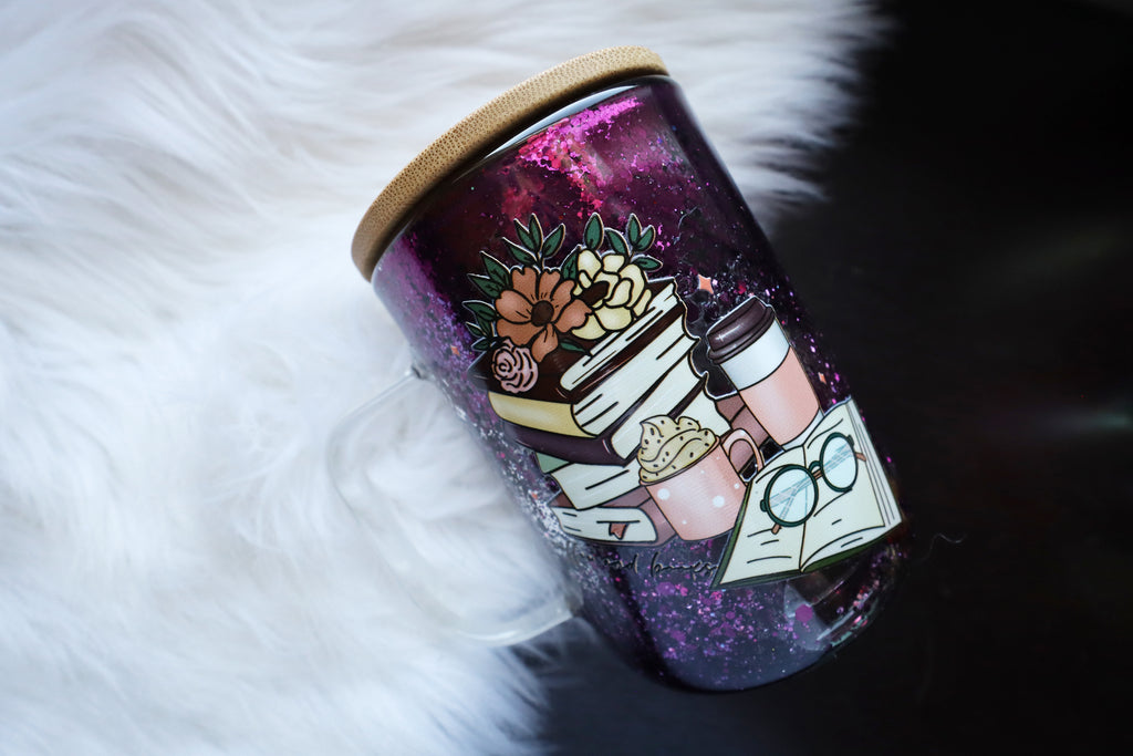 12oz Glass Snow Globe Mug Tumbler - Coffee and Books