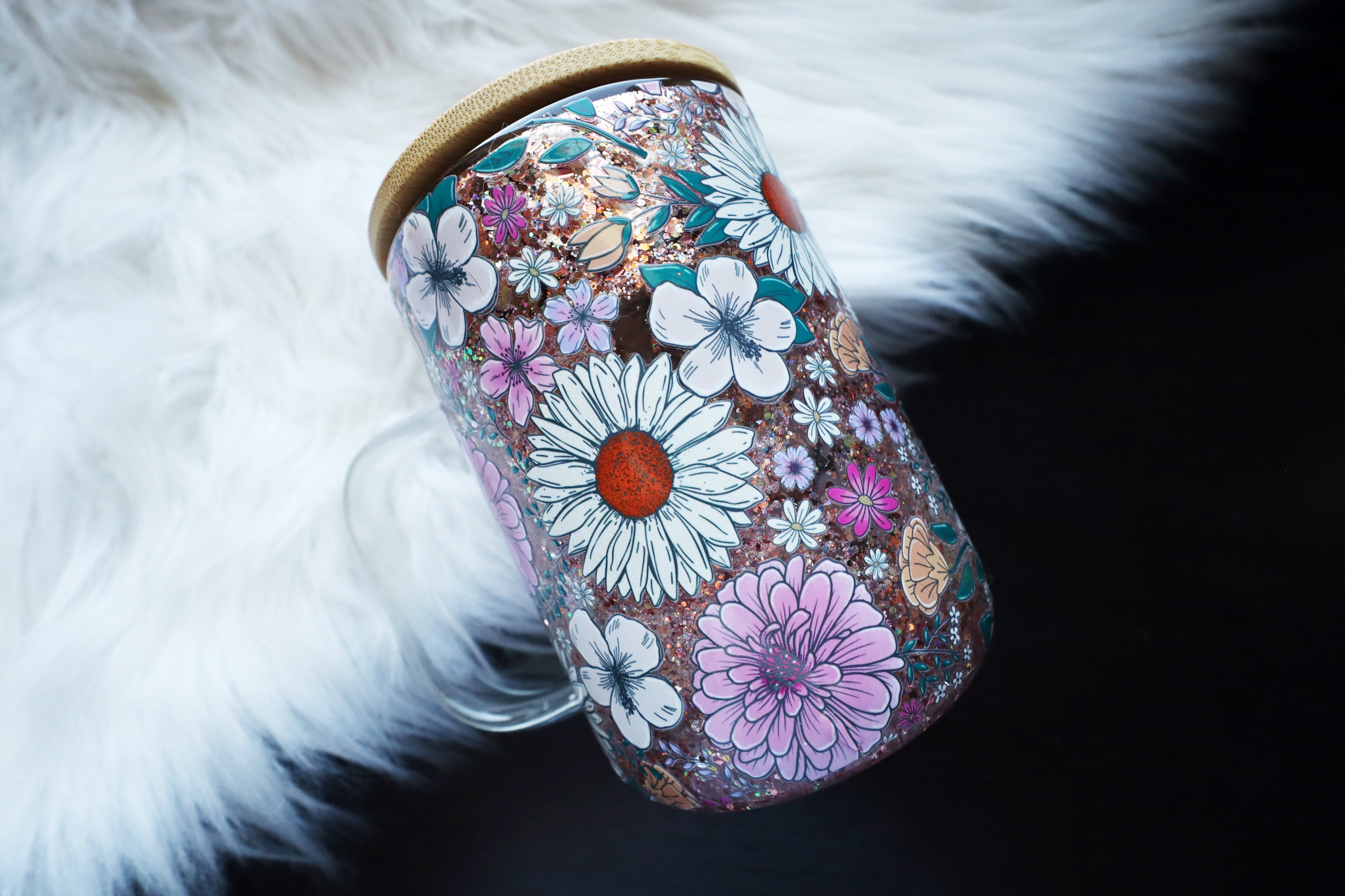 12oz Glass Snow Globe Mug Tumbler - Floral