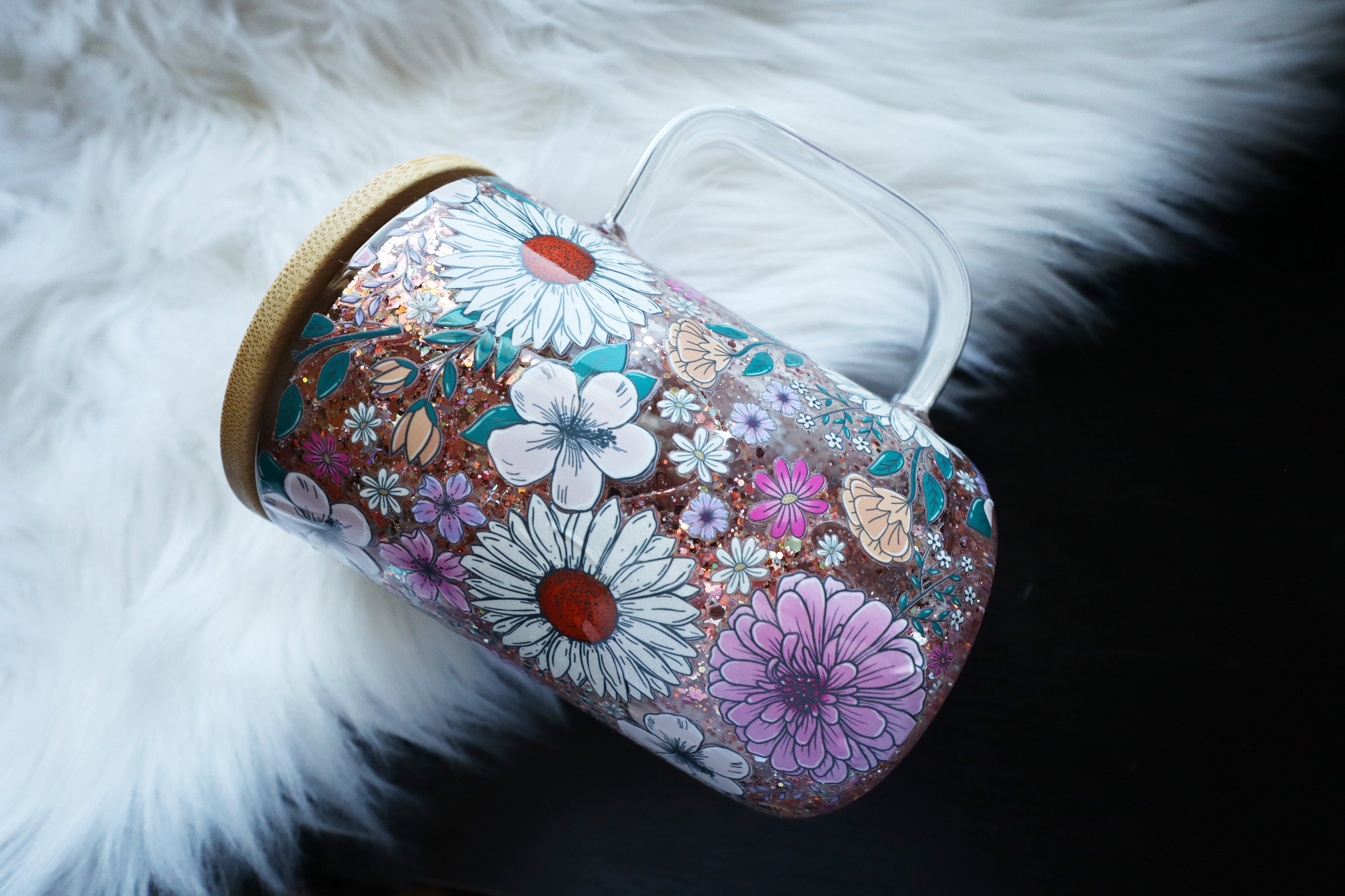 12oz Glass Snow Globe Mug Tumbler - Floral