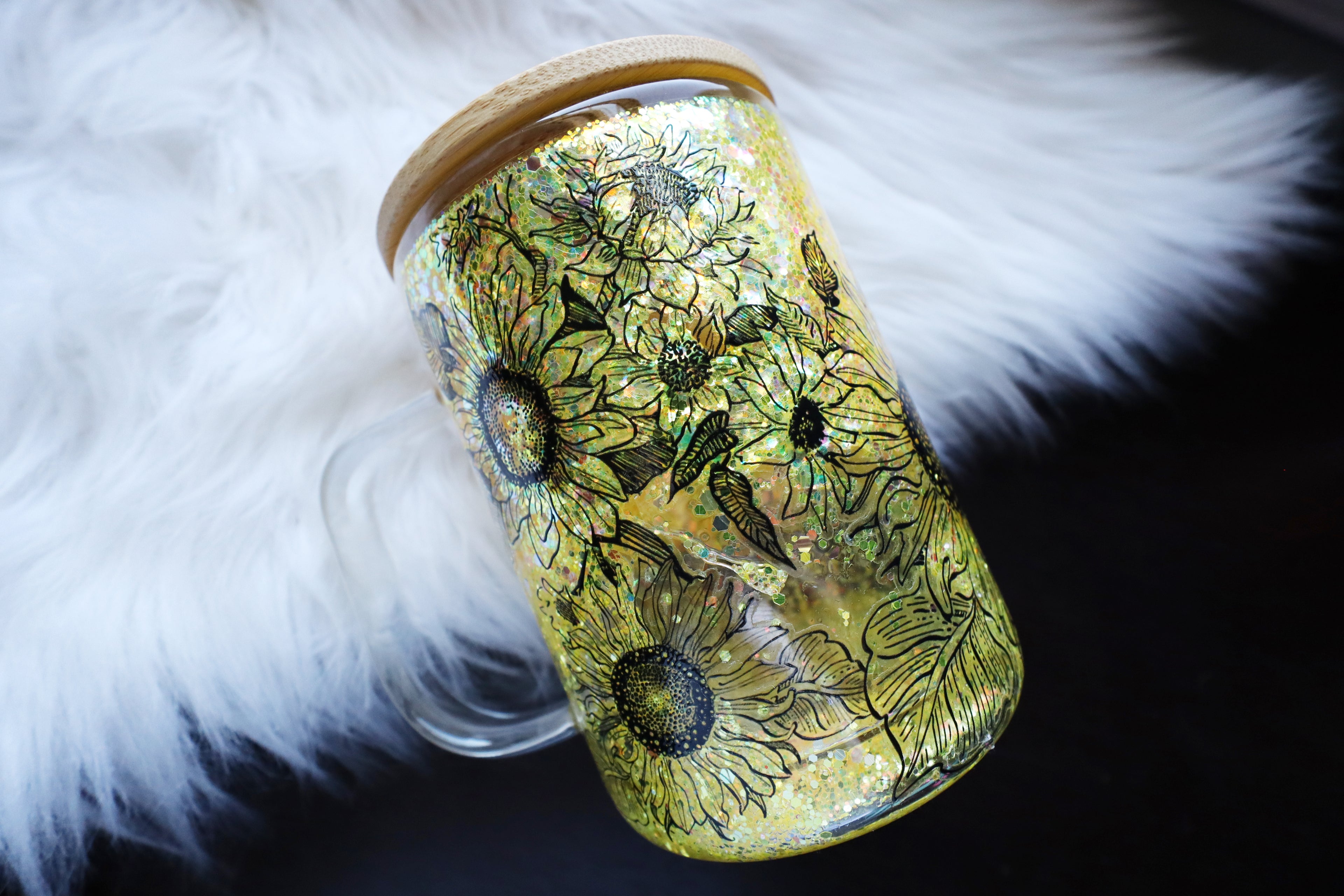 12oz Glass Snow Globe Mug Tumbler - Sunflowers