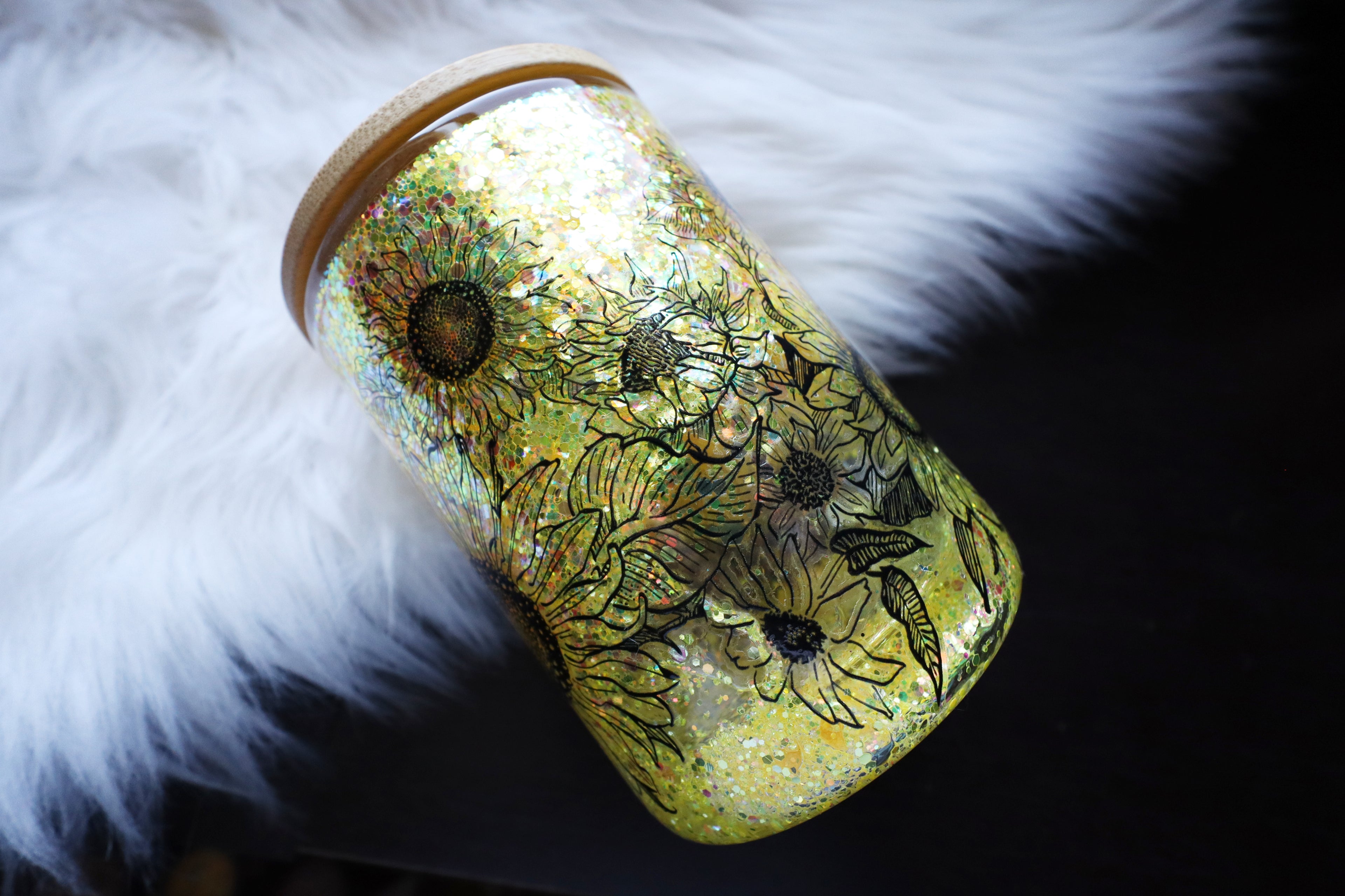 12oz Glass Snow Globe Mug Tumbler - Sunflowers