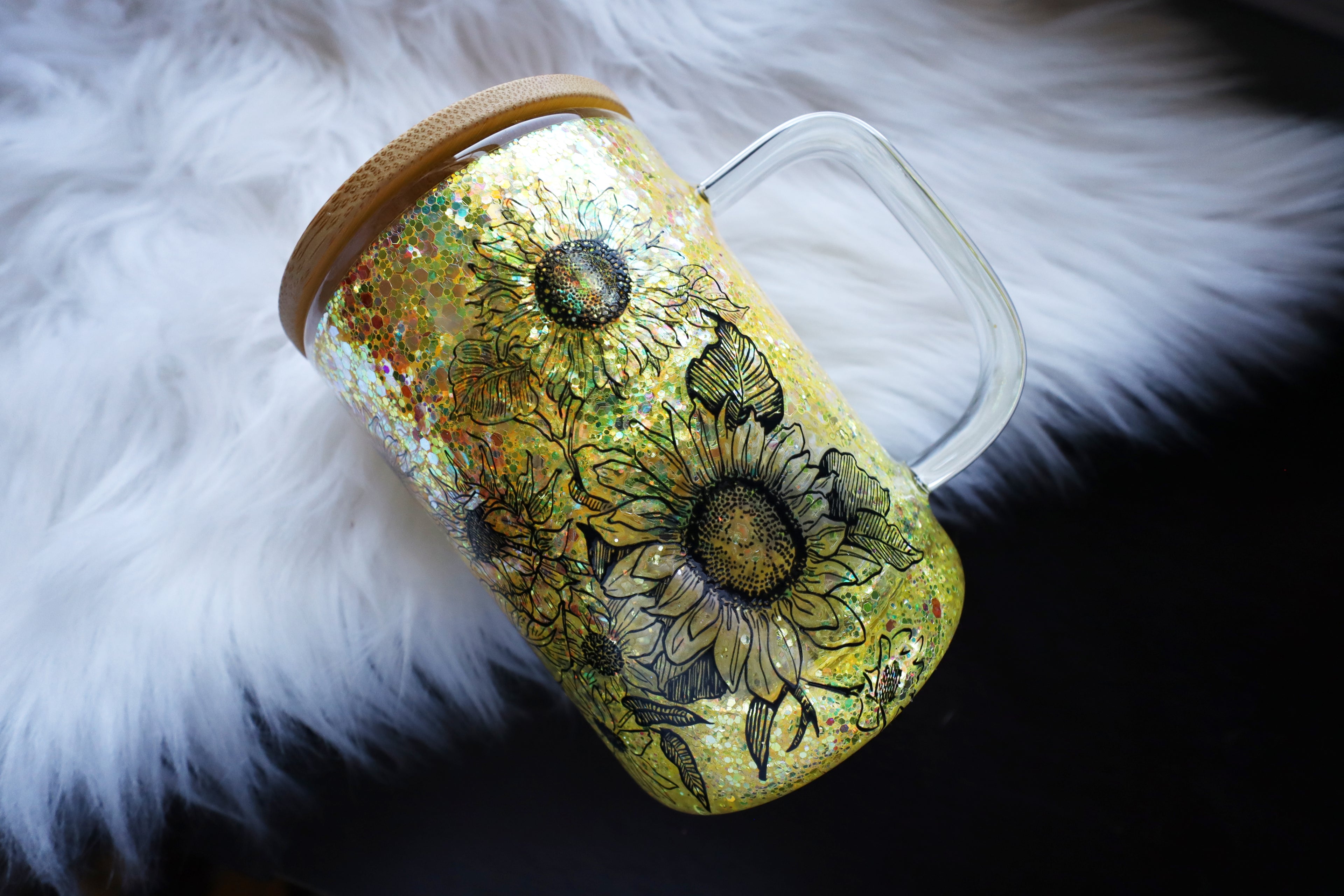 12oz Glass Snow Globe Mug Tumbler - Sunflowers