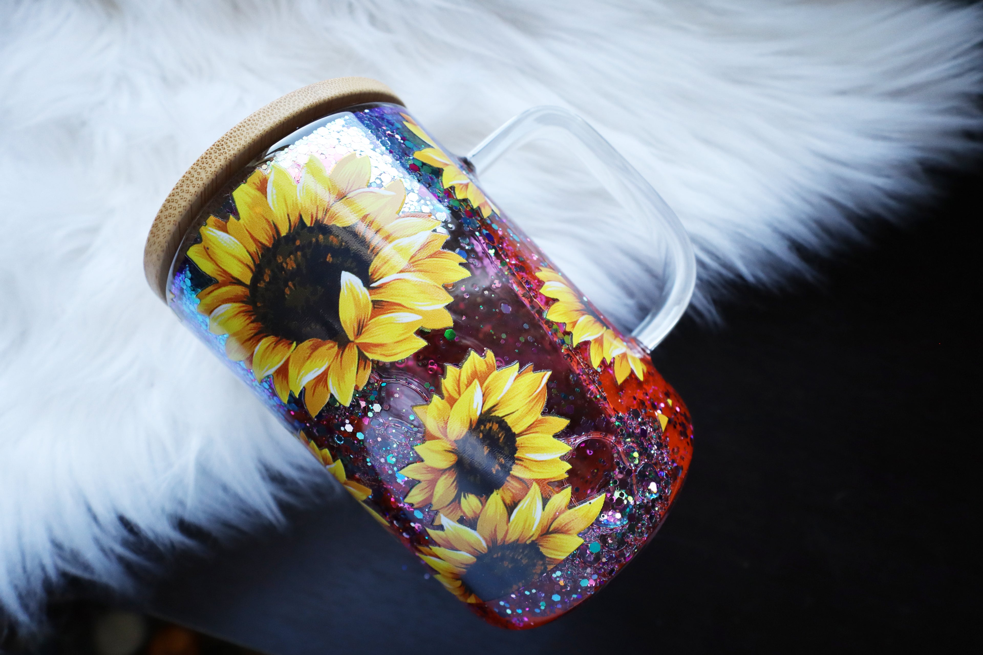 12oz Glass Snow Globe Mug Tumbler - Fall Sunflowers