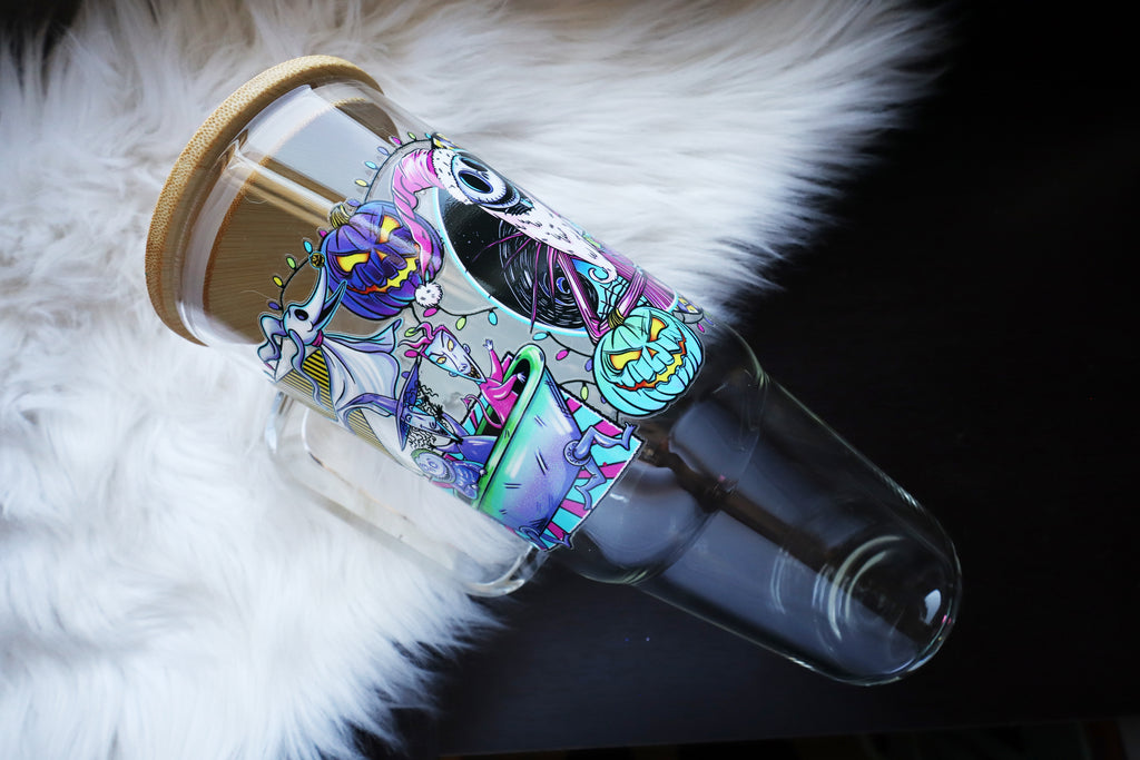 40oz Glass Tumbler with Handle - Spooky Christmas