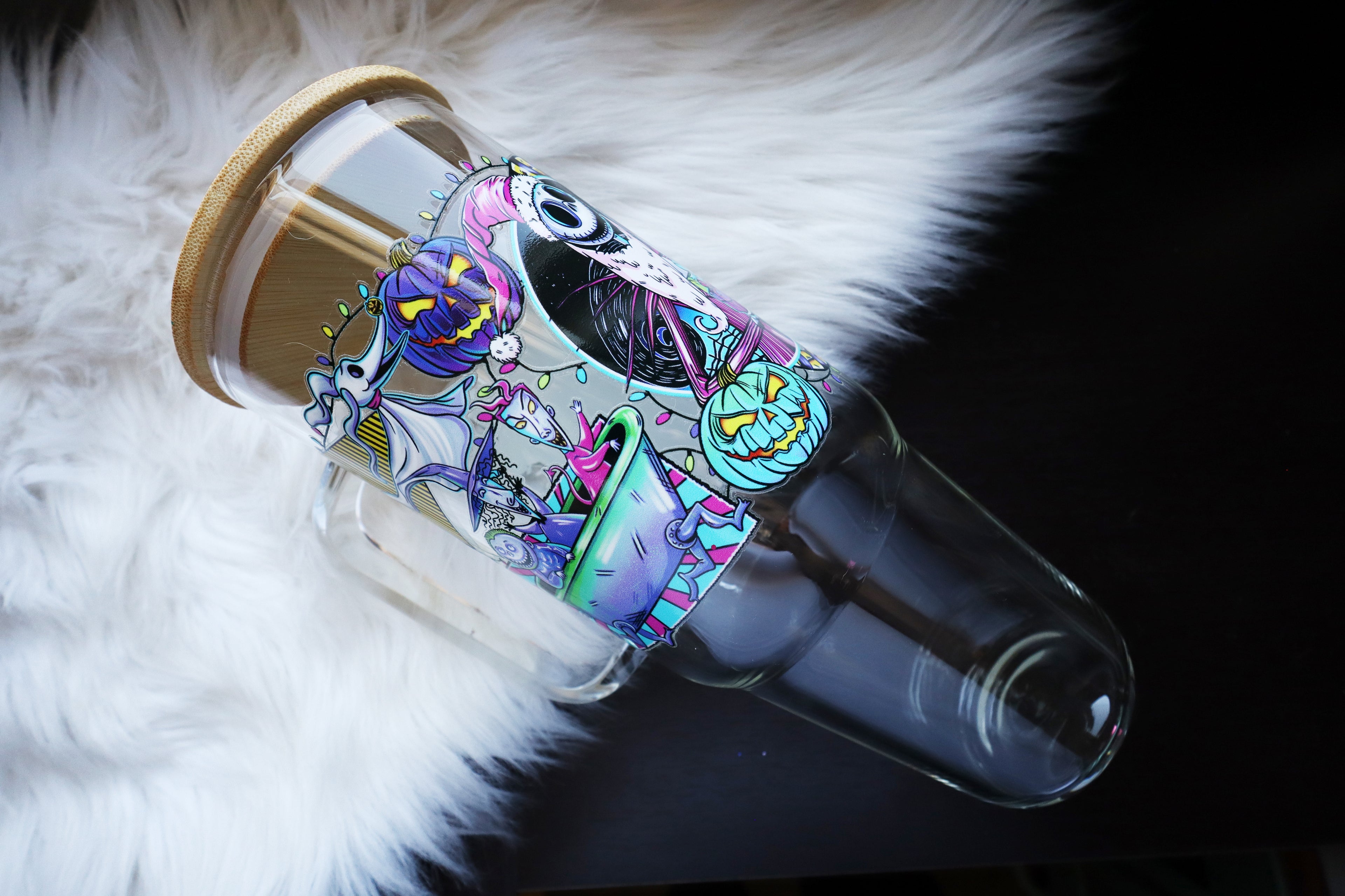 40oz Glass Tumbler with Handle - Spooky Christmas