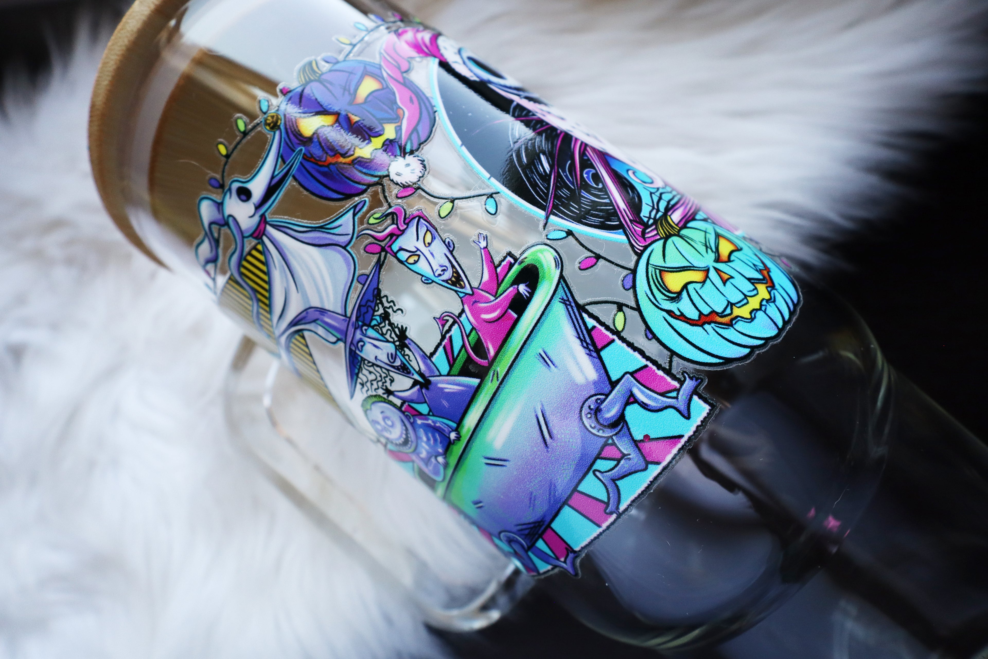 40oz Glass Tumbler with Handle - Spooky Christmas