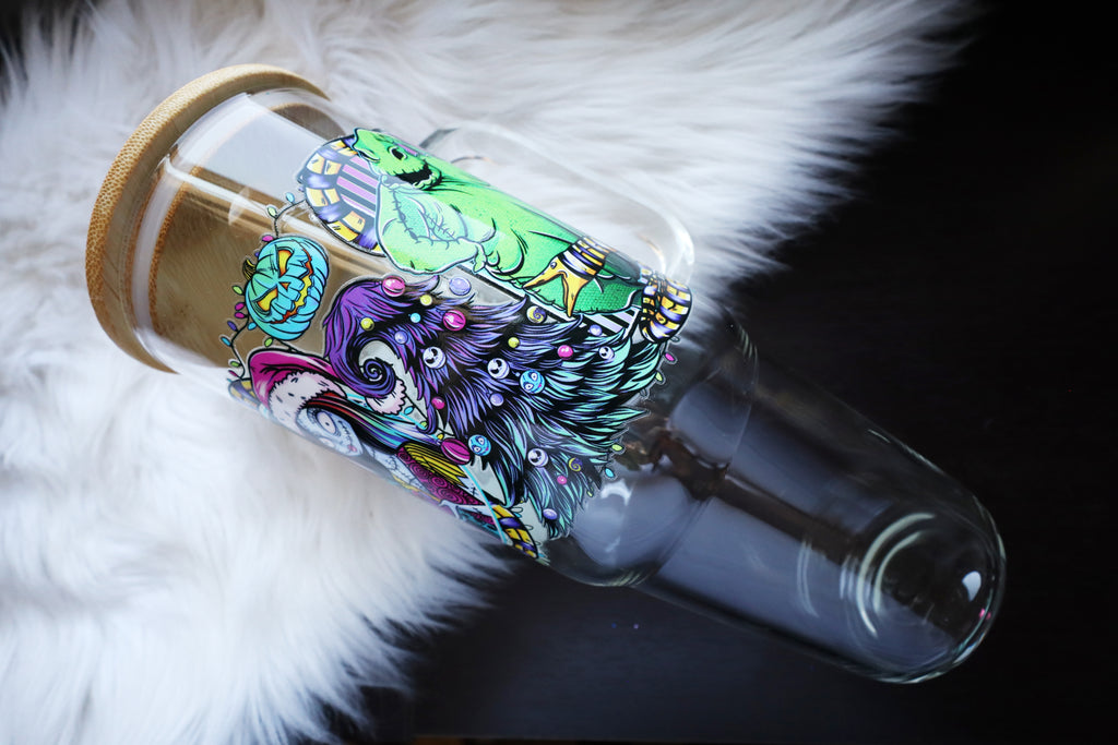 40oz Glass Tumbler with Handle - Spooky Christmas