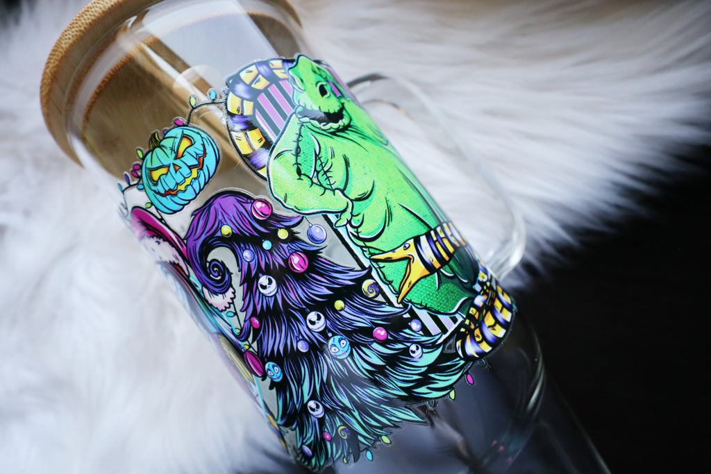 40oz Glass Tumbler with Handle - Spooky Christmas