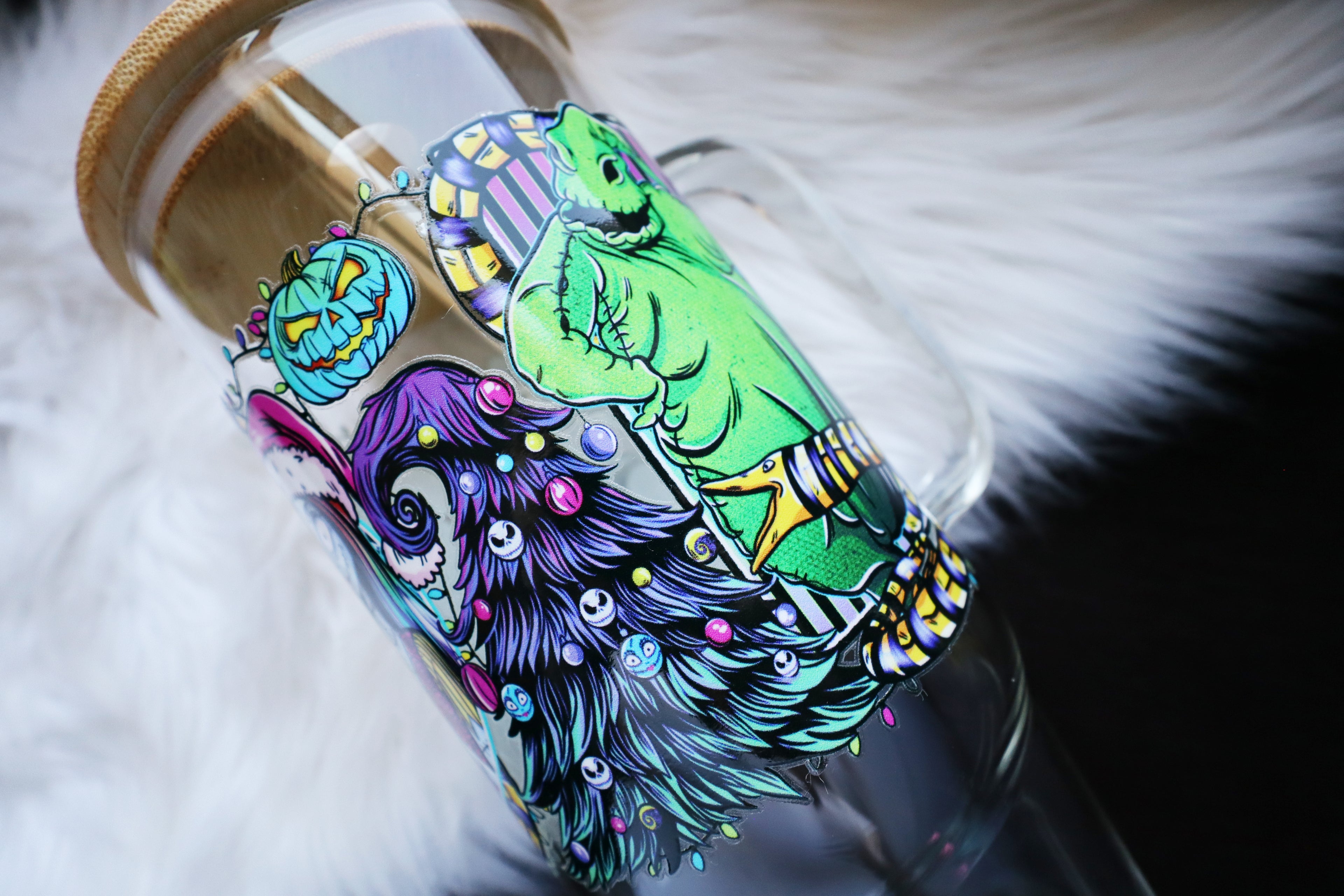 40oz Glass Tumbler with Handle - Spooky Christmas