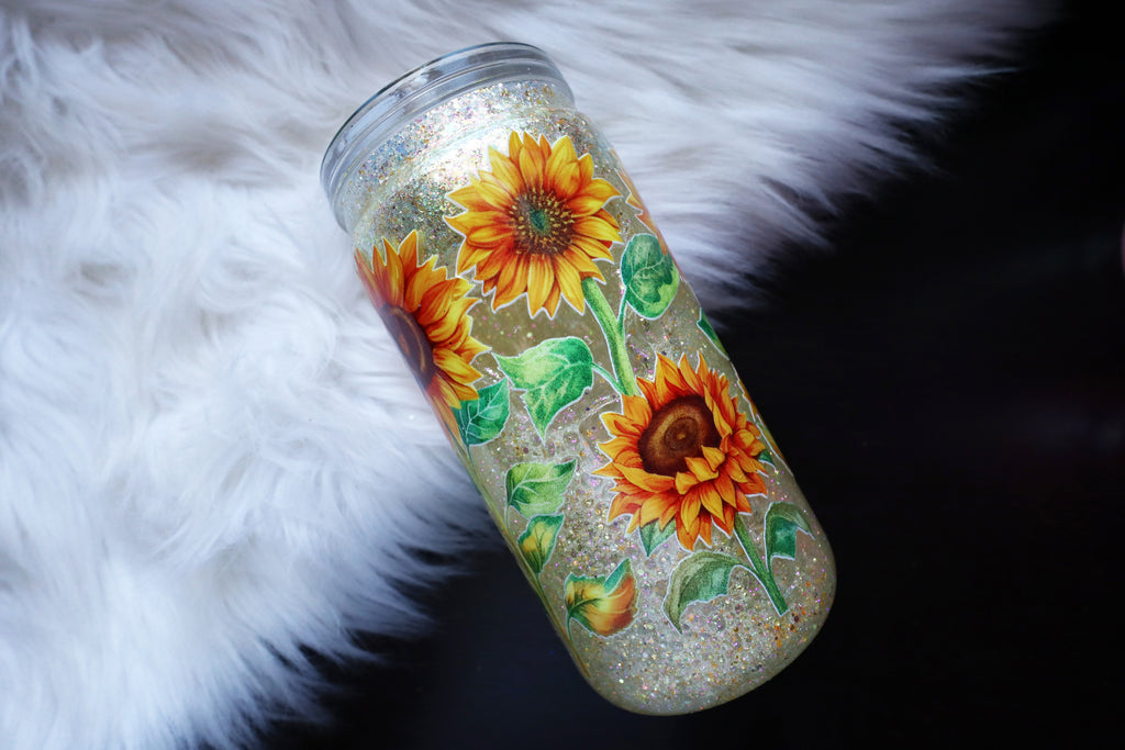16oz Acrylic Snow Globe Tumbler - Sunflowers