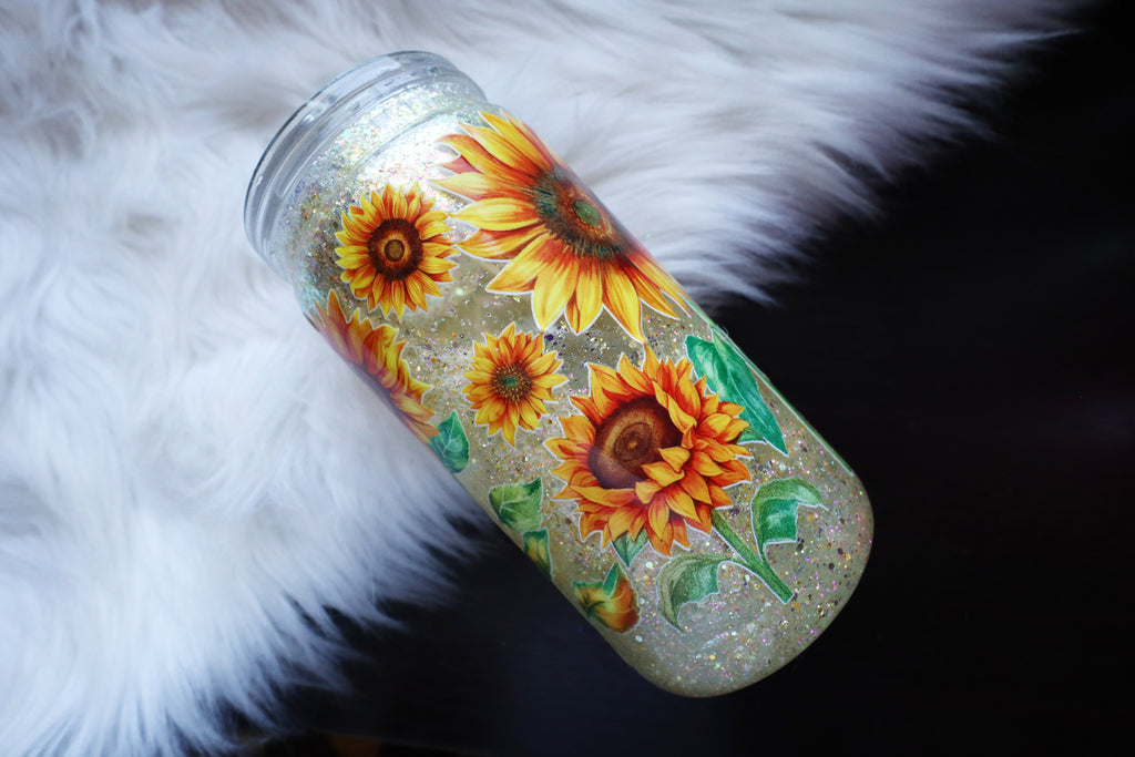 16oz Acrylic Snow Globe Tumbler - Sunflowers