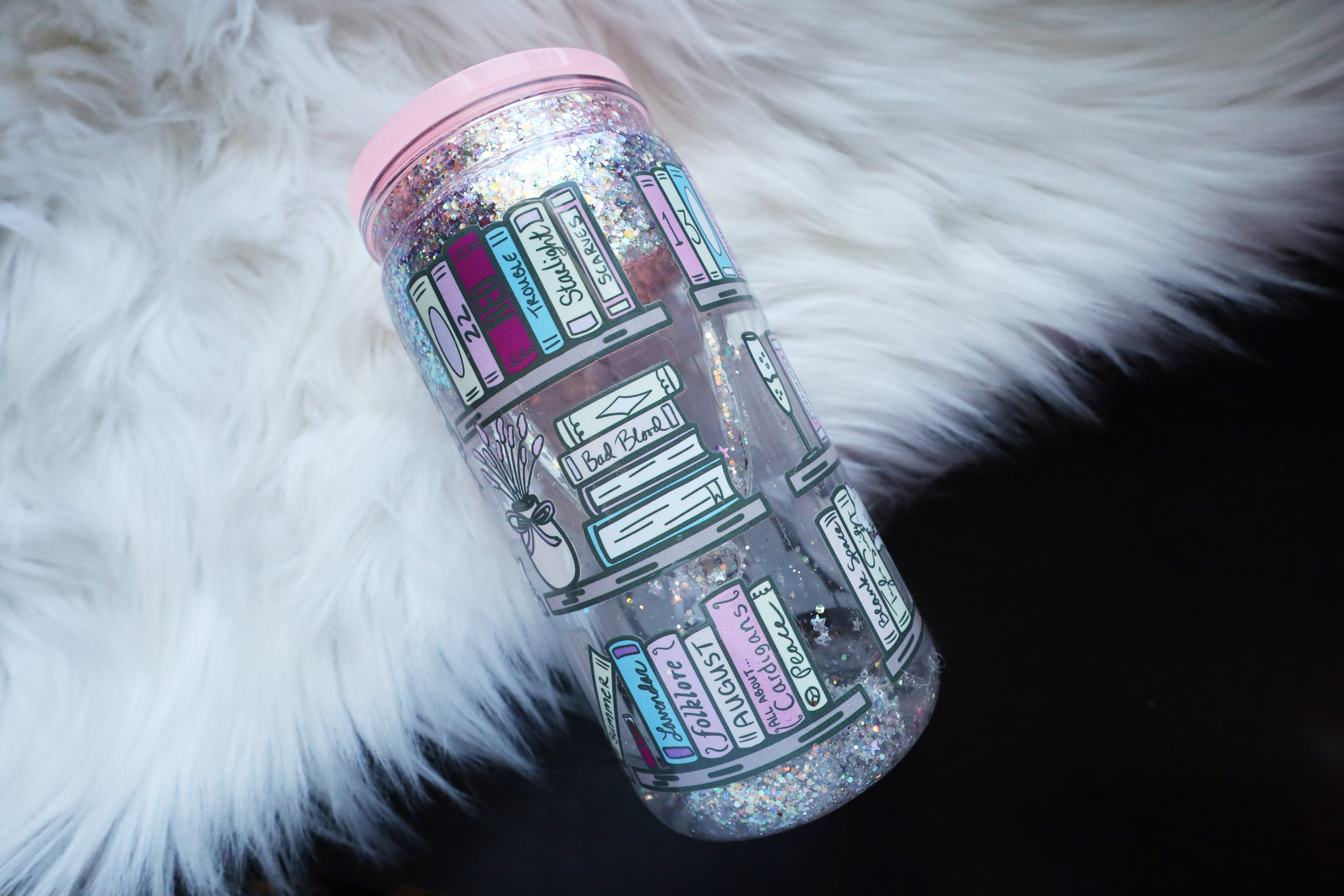 16oz Acrylic Snow Globe Tumbler - TS Bookshelf