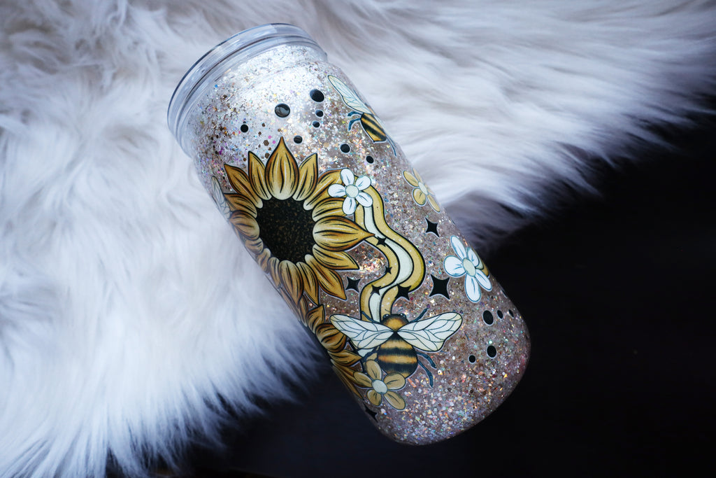 16oz Acrylic Snow Globe Tumbler - Sunflowers & Bees