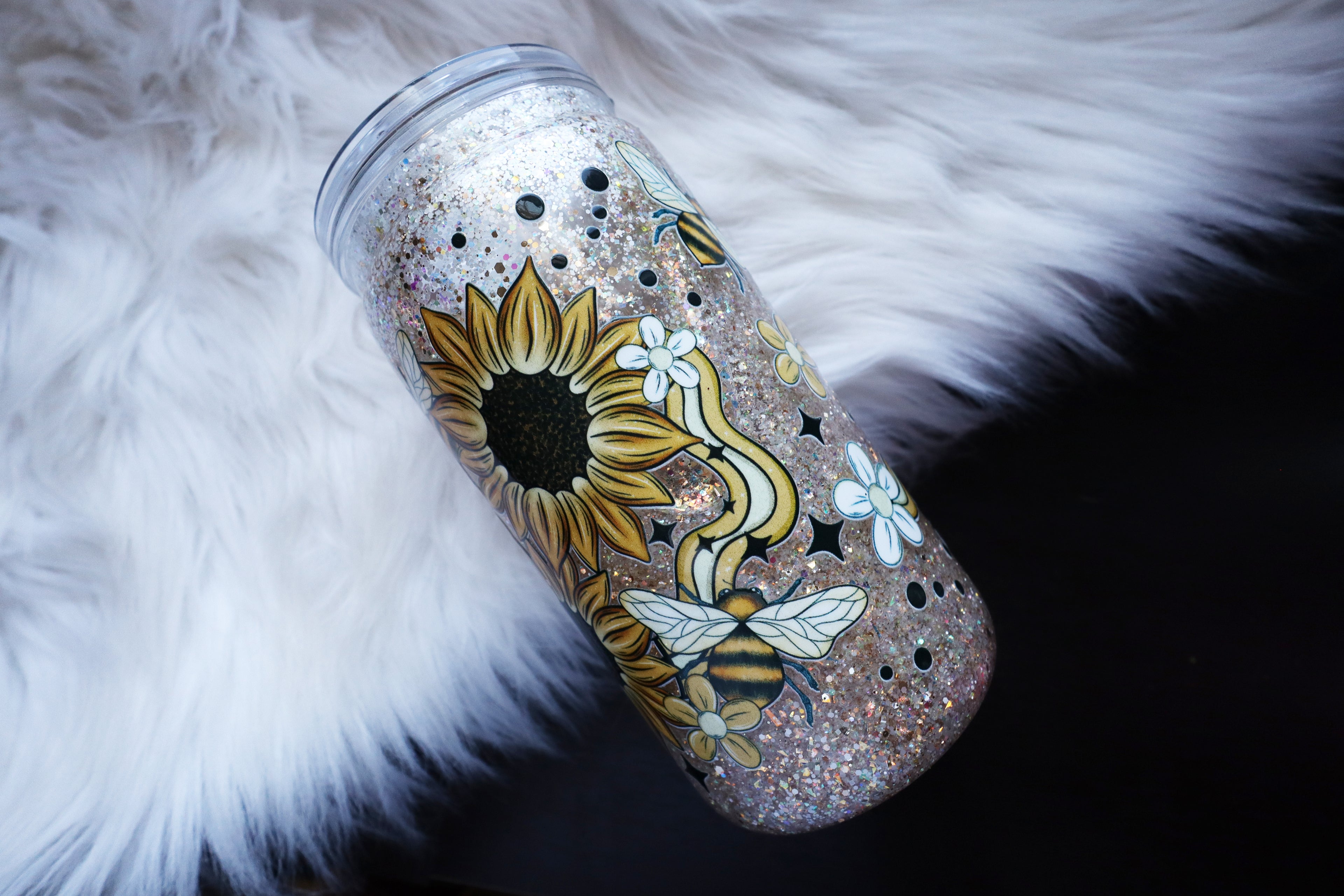 16oz Acrylic Snow Globe Tumbler - Sunflowers & Bees