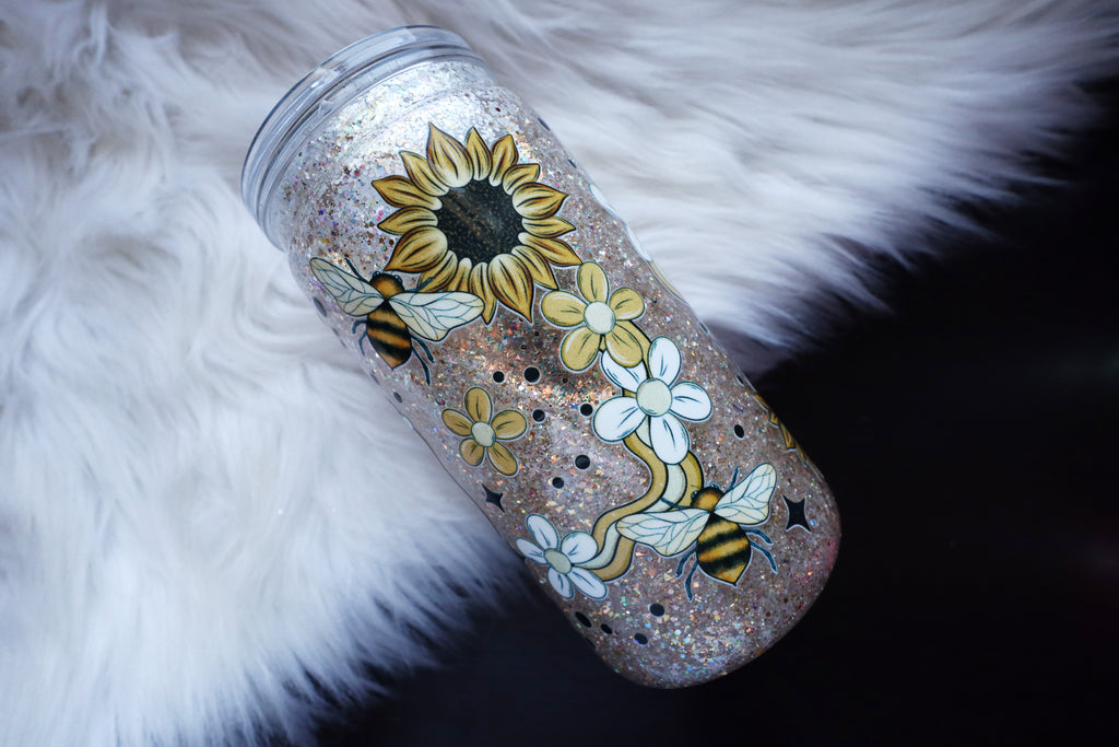 16oz Acrylic Snow Globe Tumbler - Sunflowers & Bees