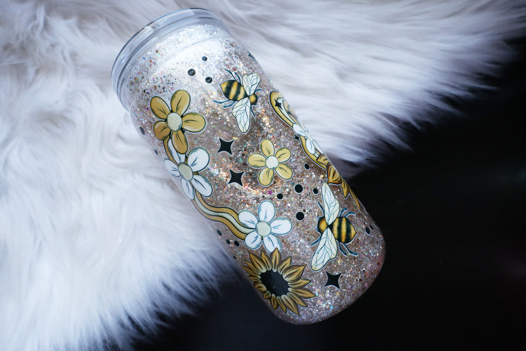 16oz Acrylic Snow Globe Tumbler - Sunflowers & Bees