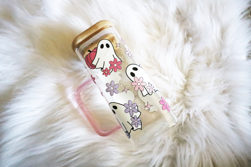 10oz Glass Mug - Floral Ghosts