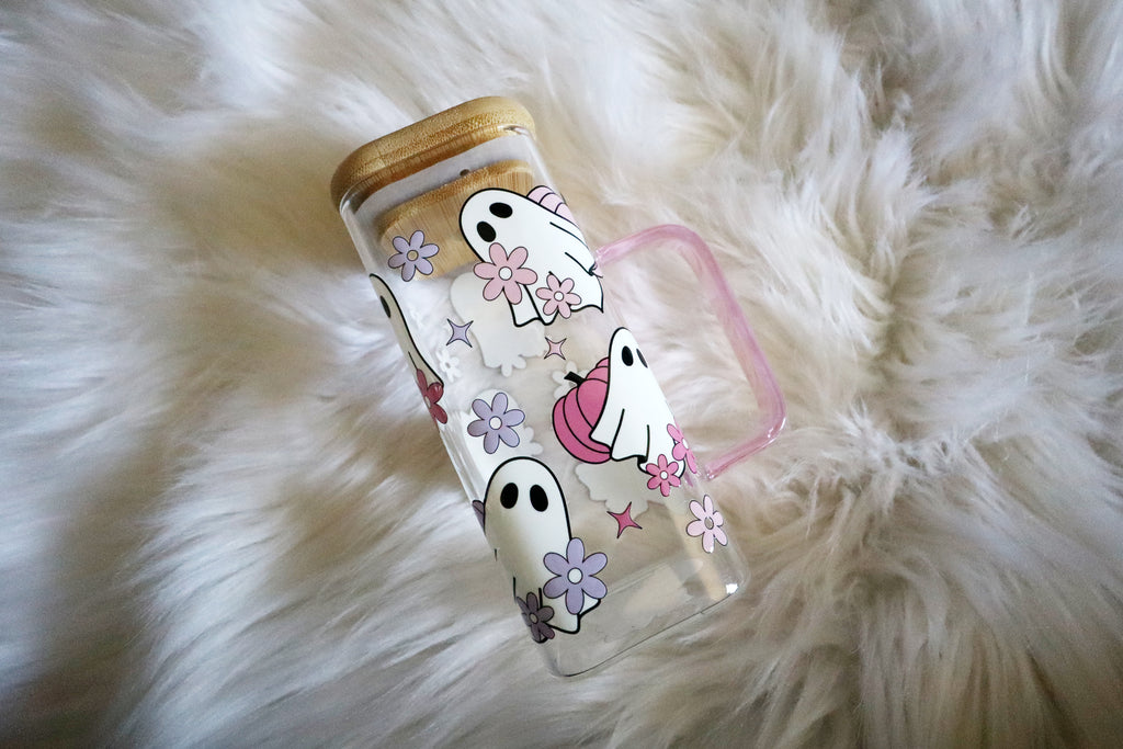 10oz Glass Mug - Floral Ghosts