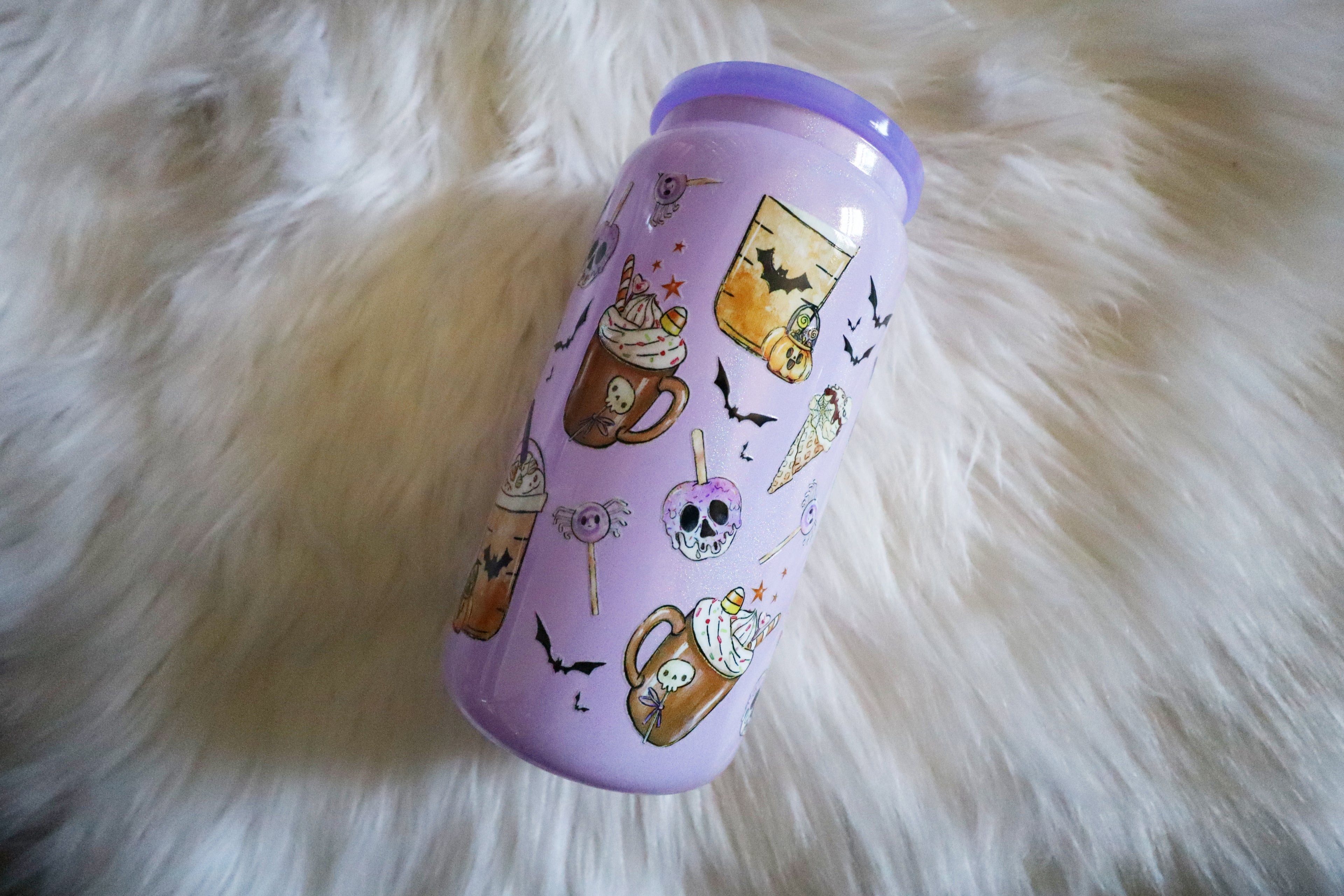 12oz Holographic Glass Can Tumbler - Spooky Coffee