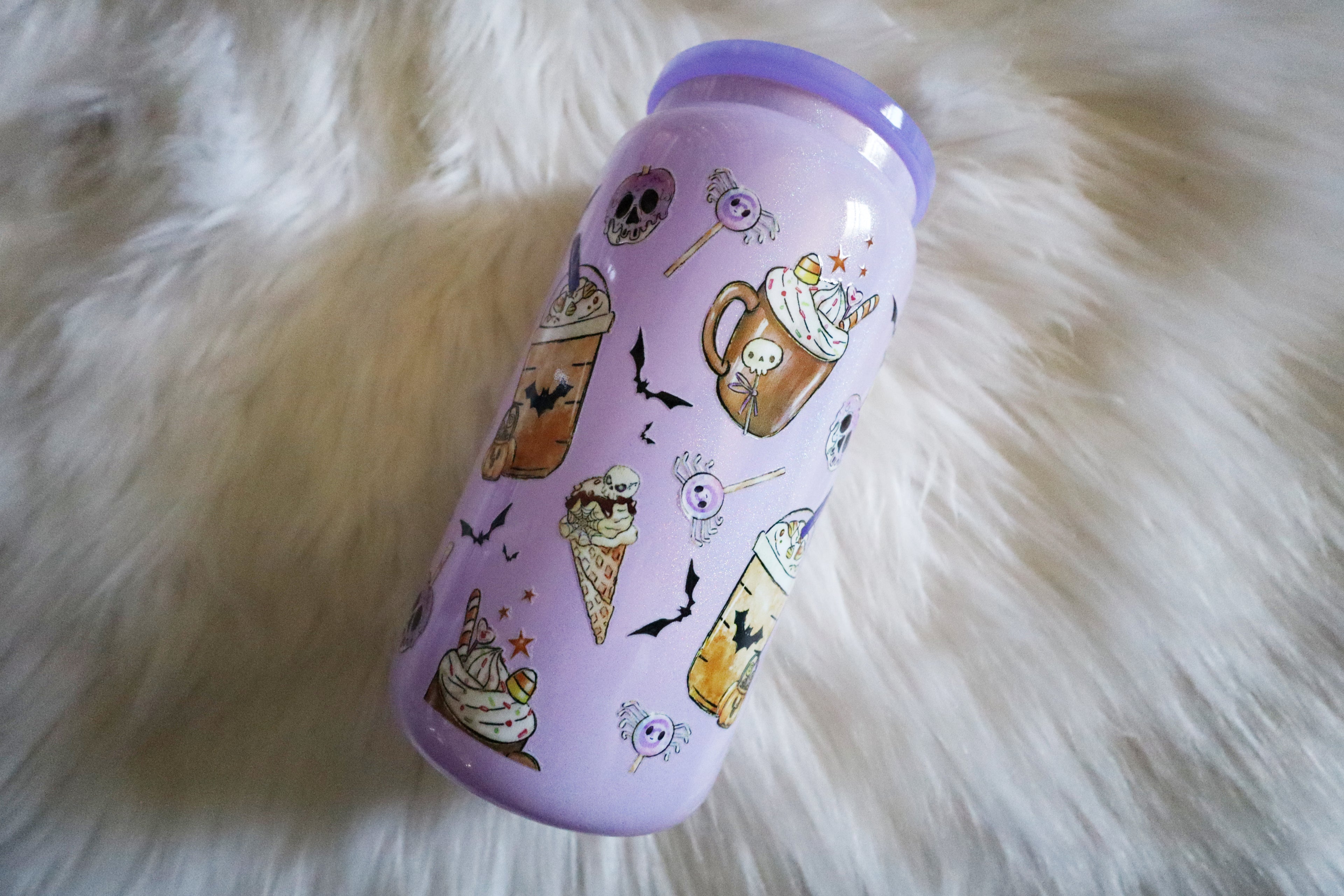 12oz Holographic Glass Can Tumbler - Spooky Coffee